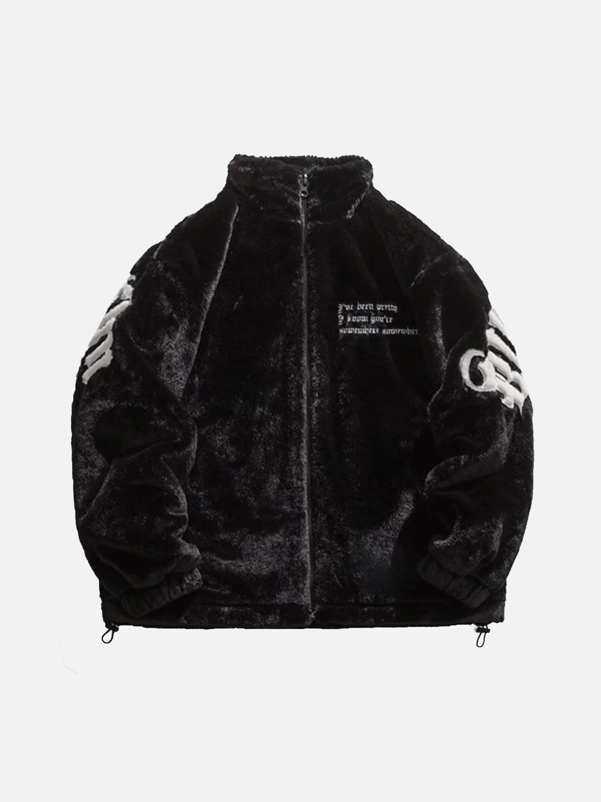 Letter Embroidered Plush Stand Collar Coat