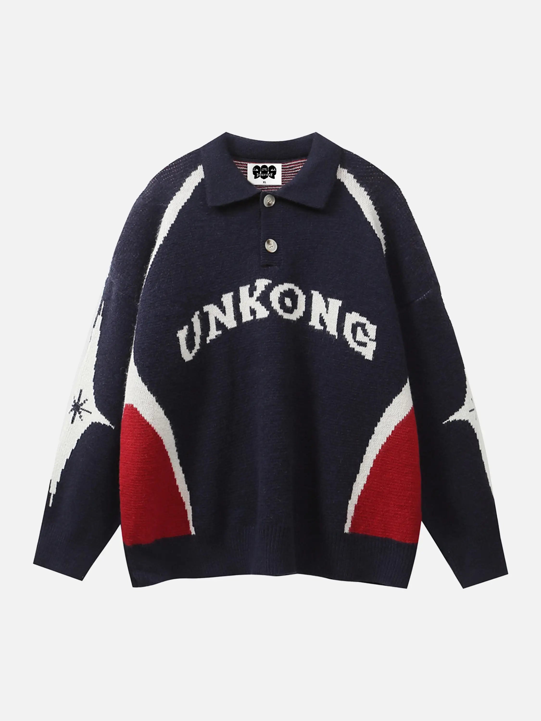 Contrast Jacquard Lapel Sweater