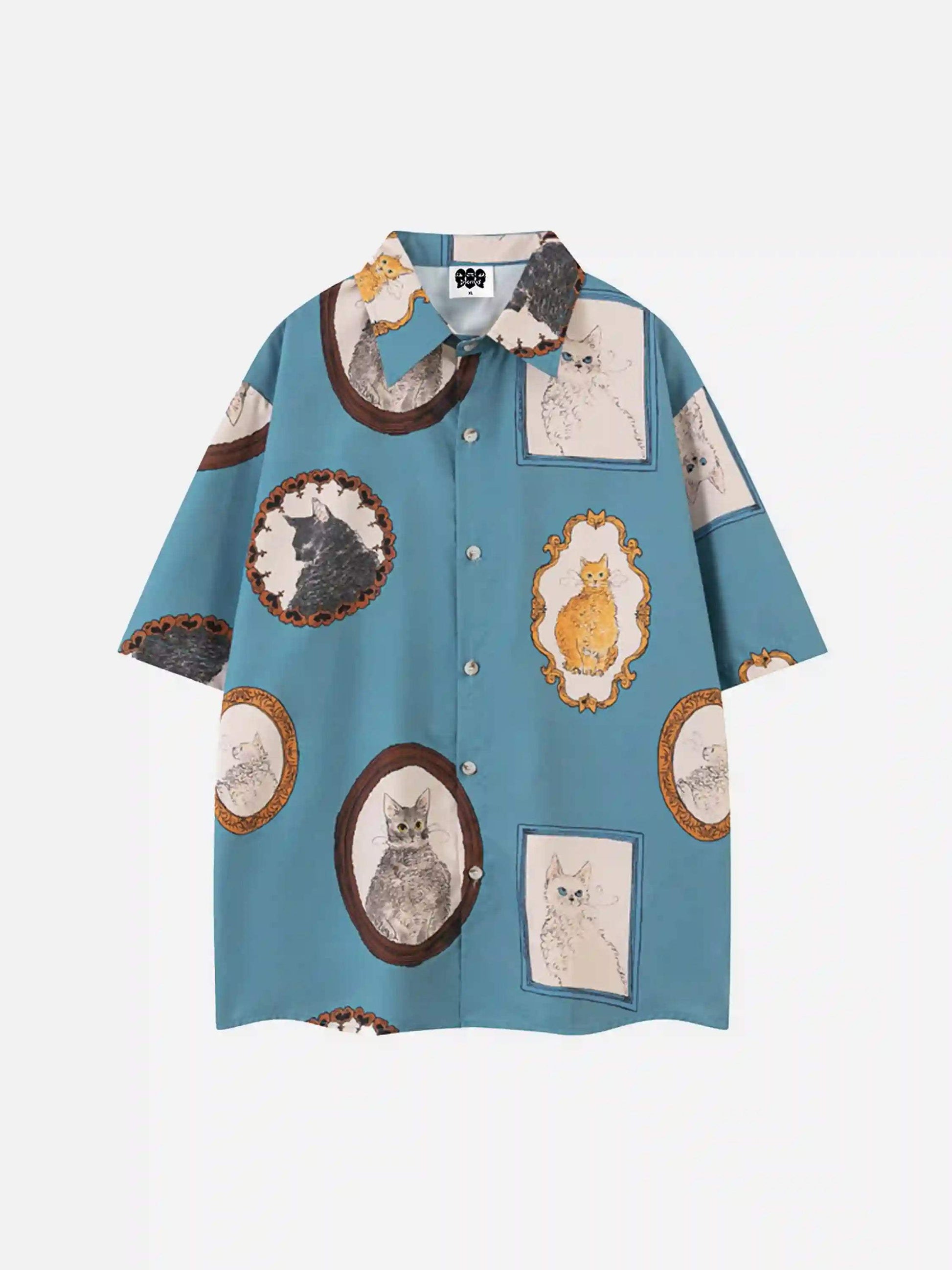 Disguisen Vintage Cat Print Short Sleeve Shirt