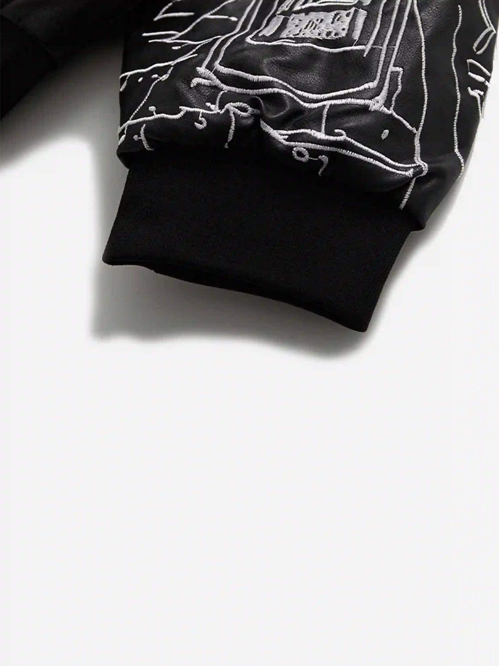 Disguisen Street Architecture Embroidered Leather Jacket