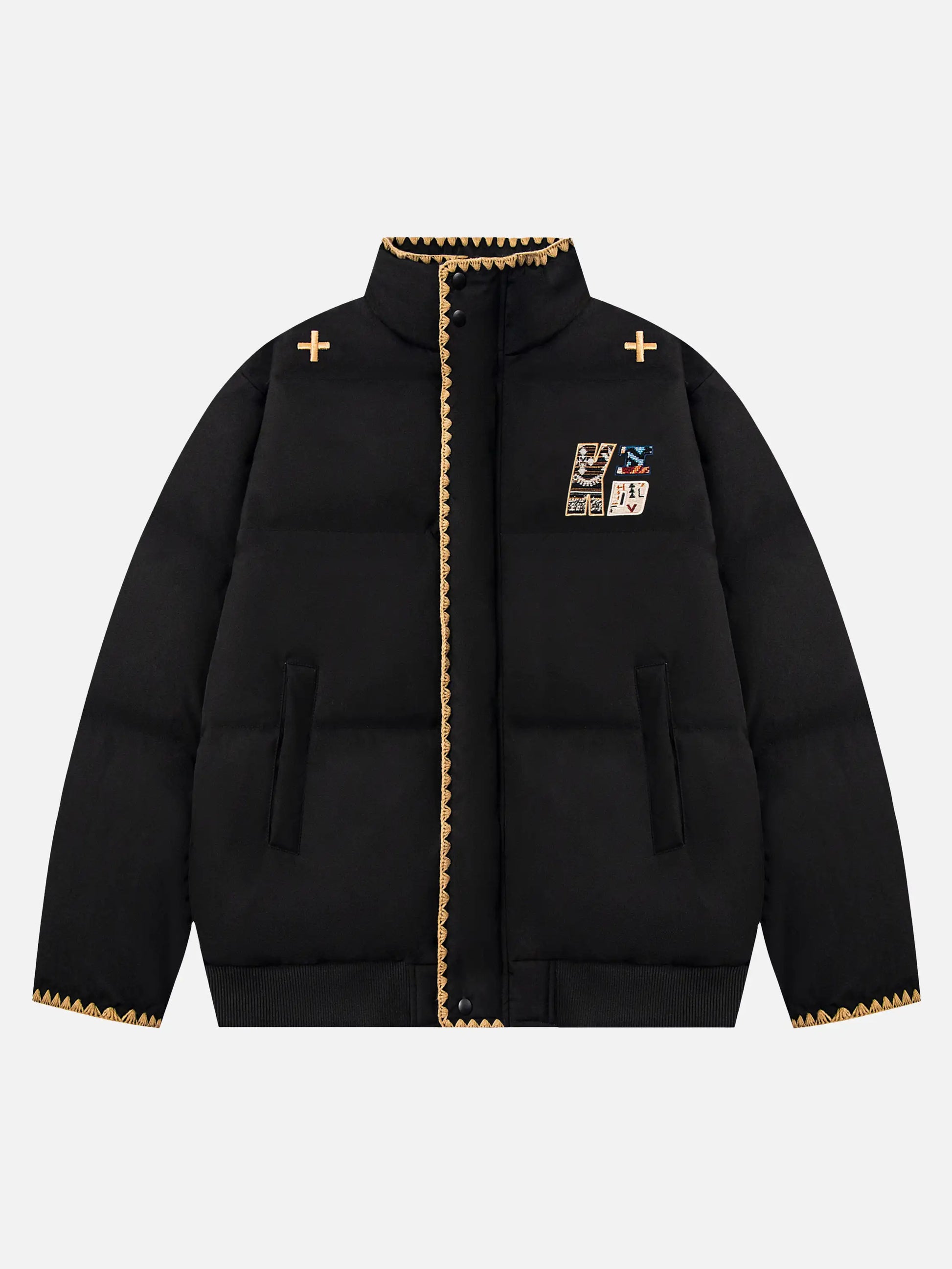 Pixel Embroidery Stand-collar Coat