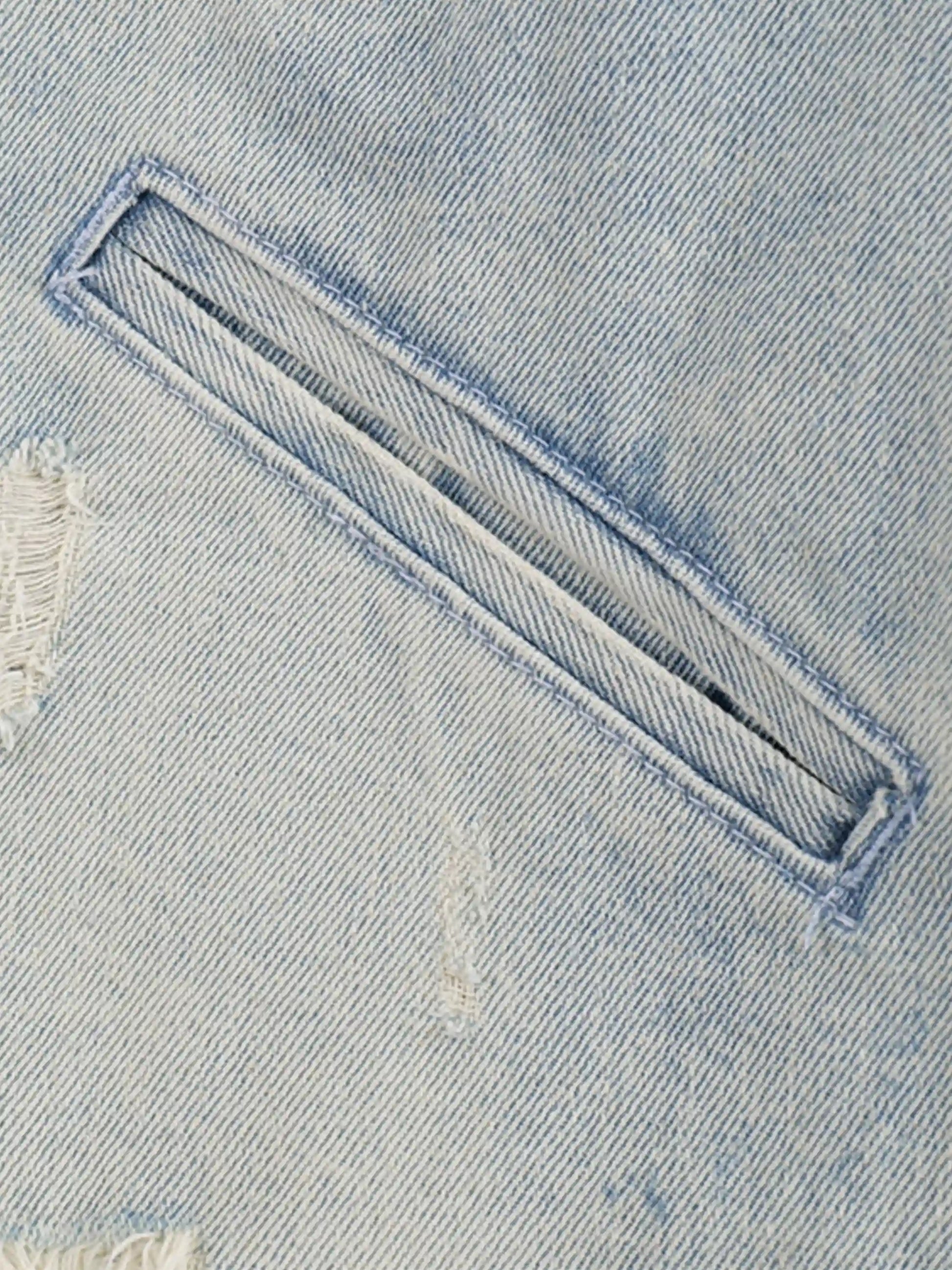 Distressed Frayed Lapel Denim Jacket