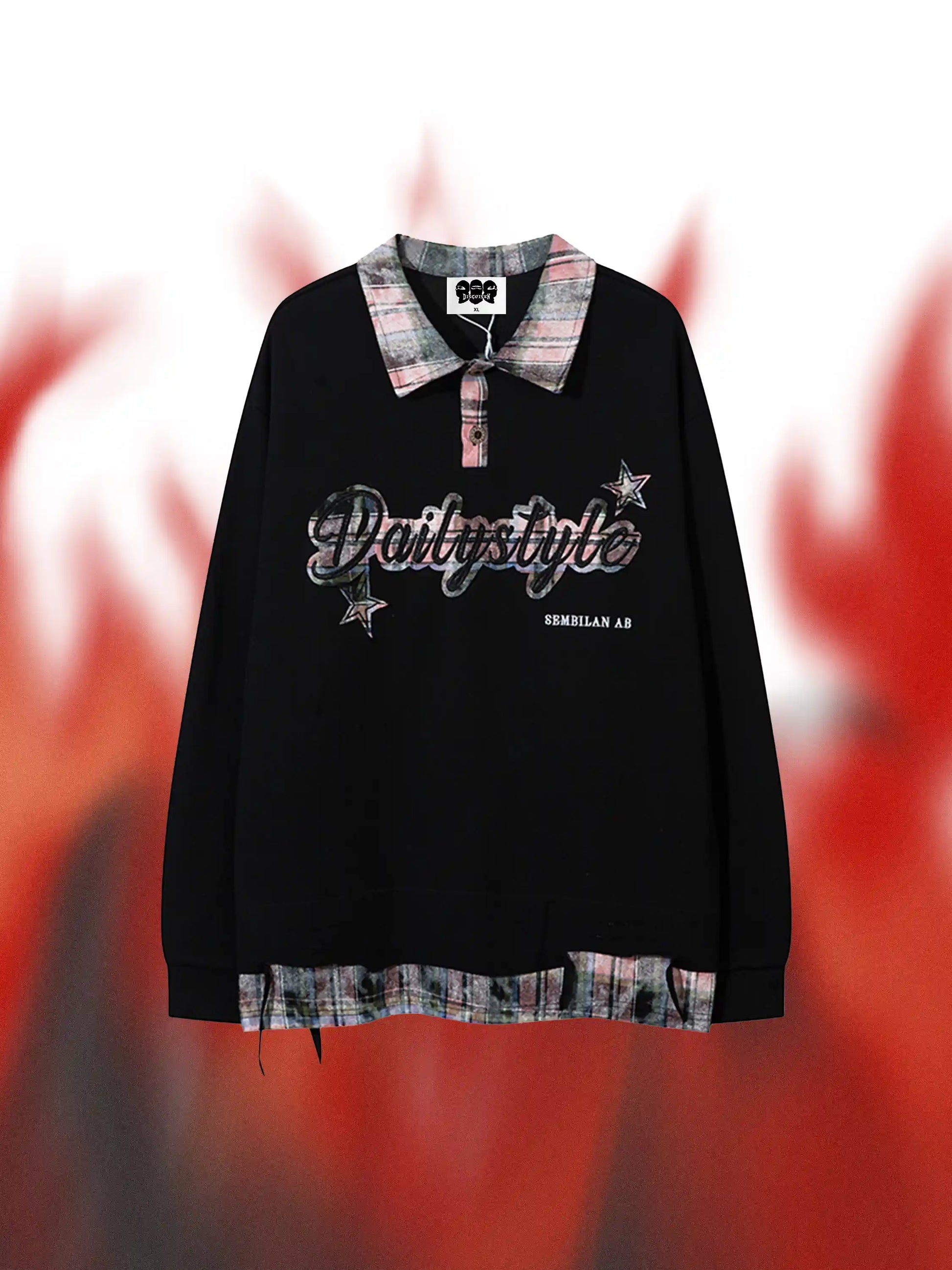 Vintage Fake two-piece Plaid Patchwork Sweatshirt