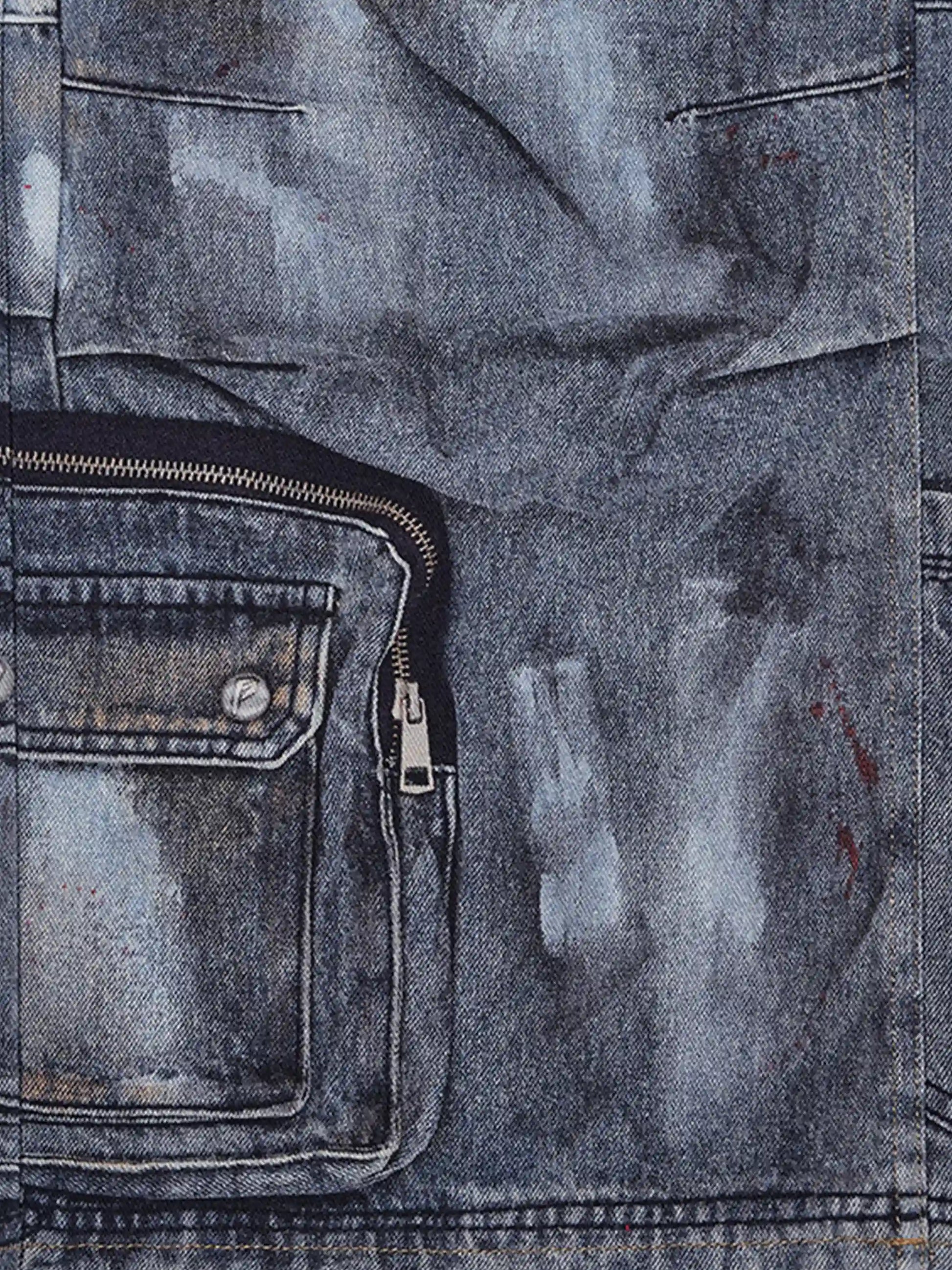 Multi-Pocket Dirty Overalls Jeans