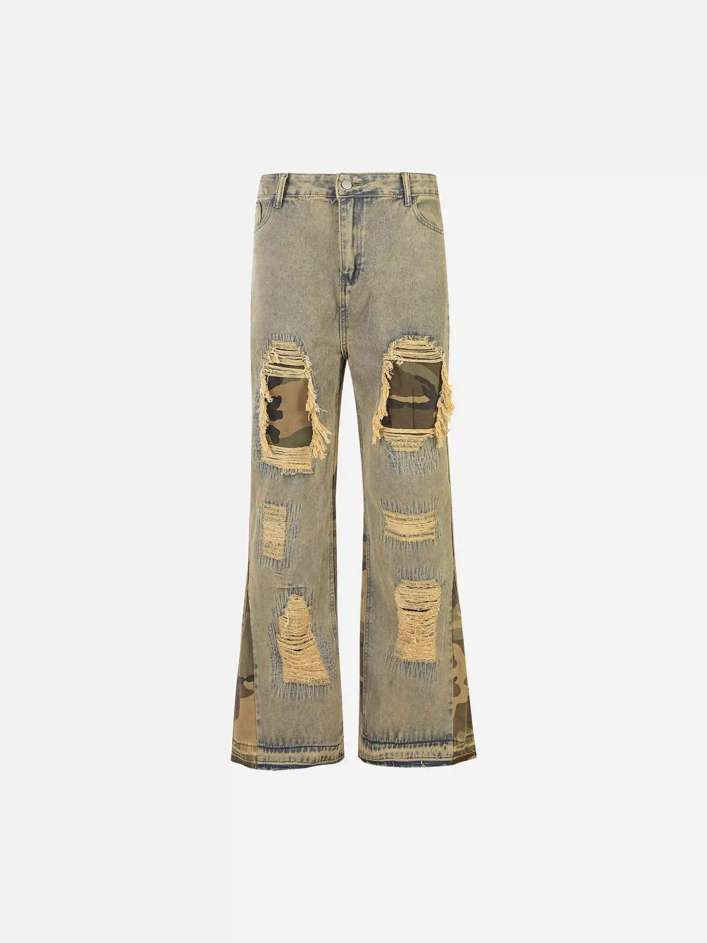 Disguisen Retro Patchwork Camouflage Flared Jeans