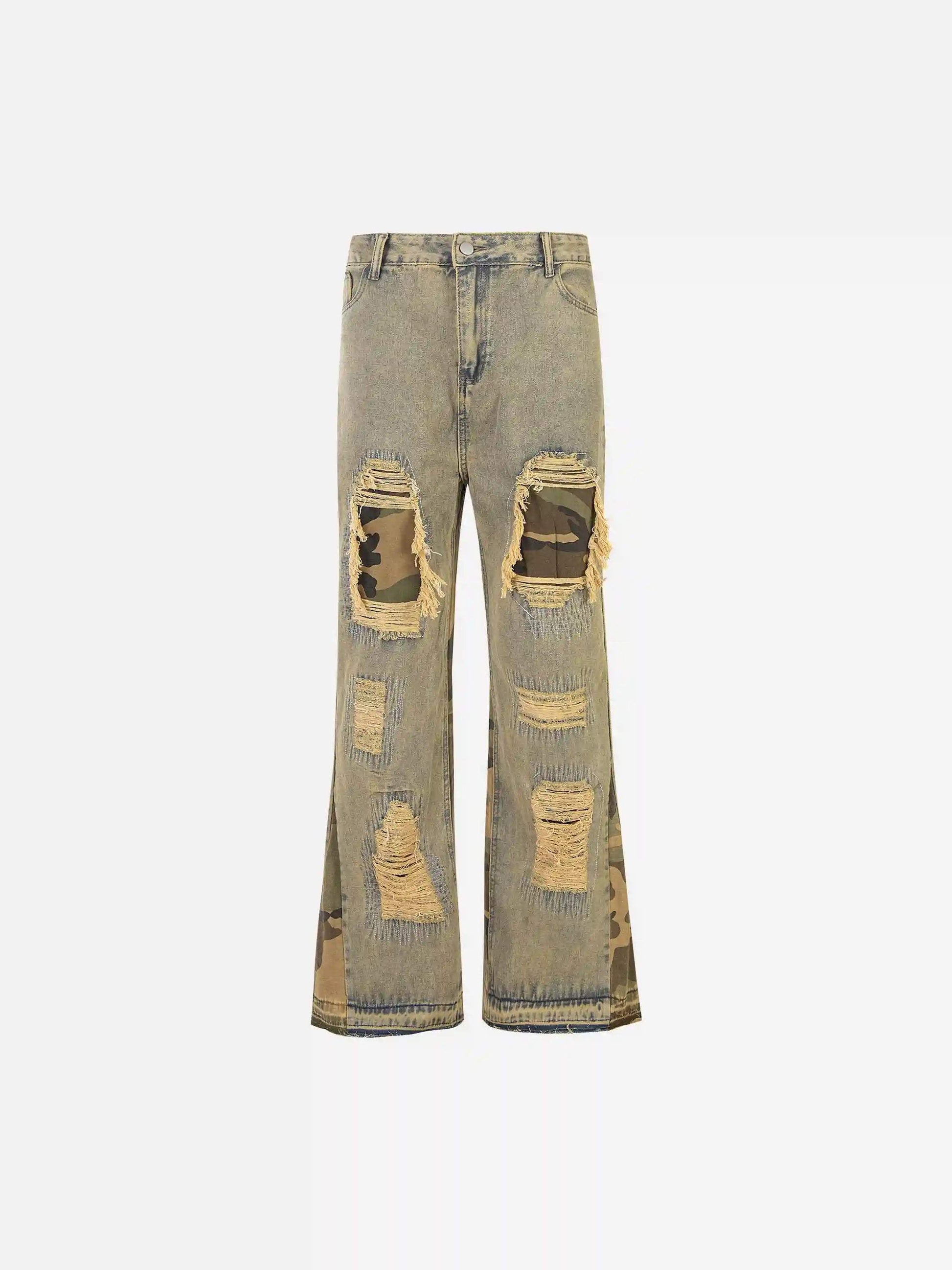 Disguisen Retro Patchwork Camouflage Flared Jeans