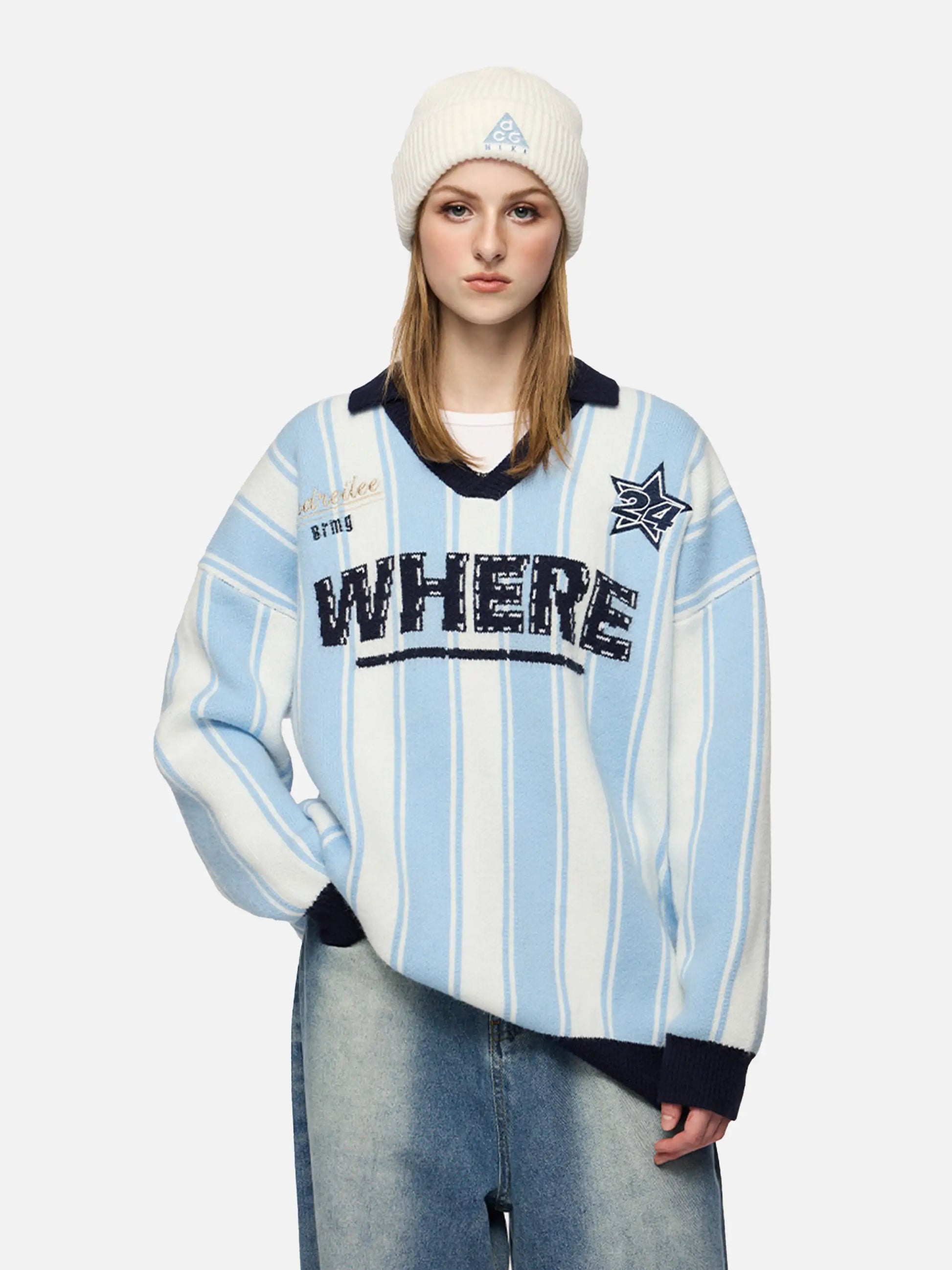 Disguisen Vertical Contrast Pattern Jacquard Sweater