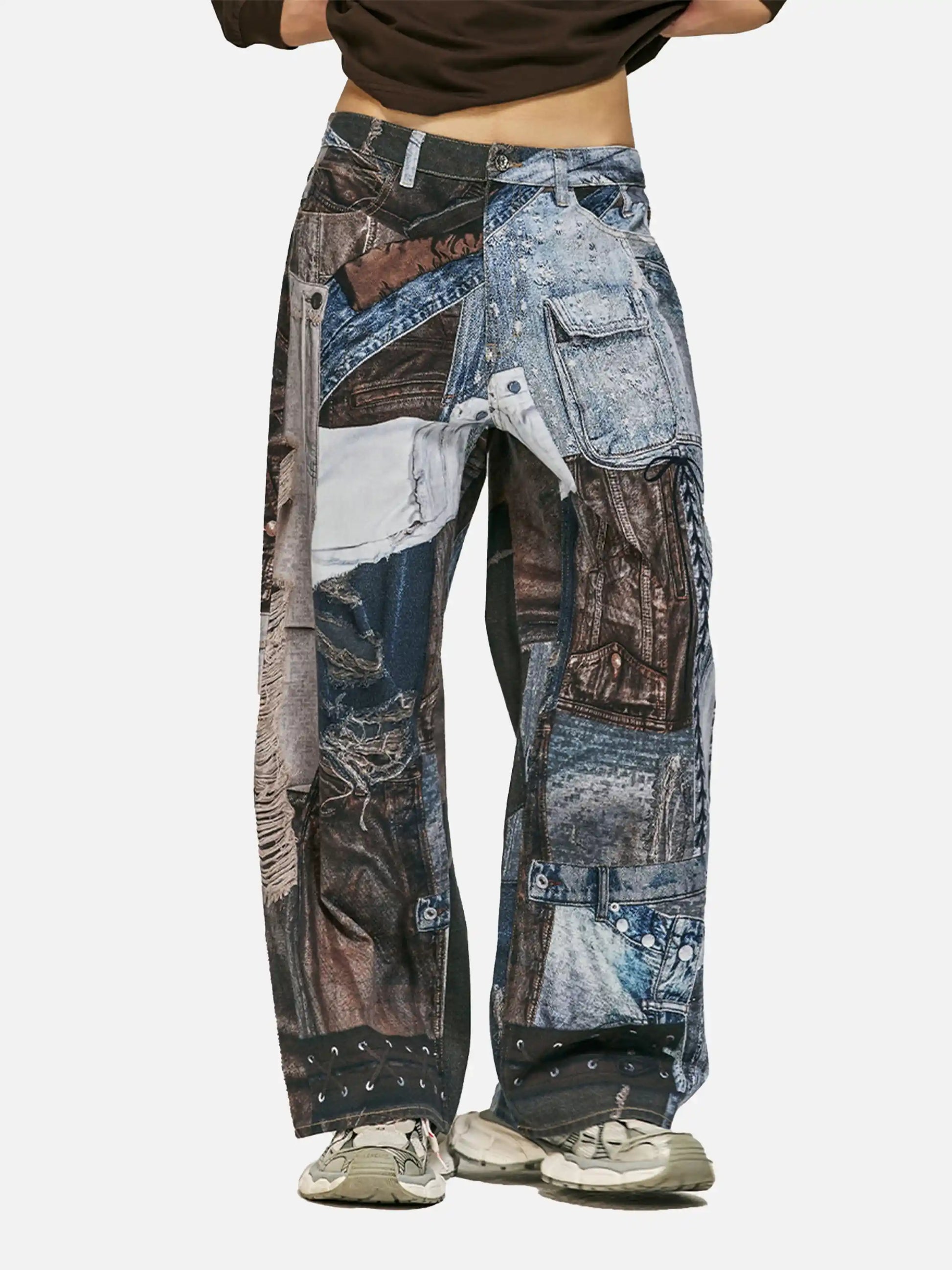 Digital Printed Faux Panel Jeans