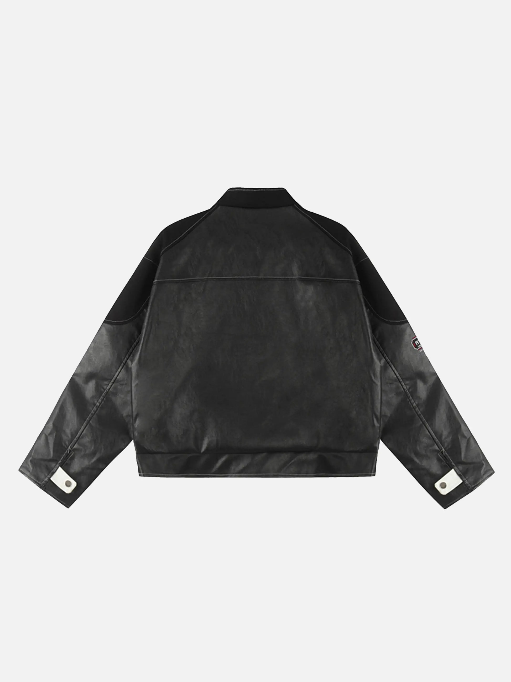 Racing PU Stand Collar Croppped Jacket