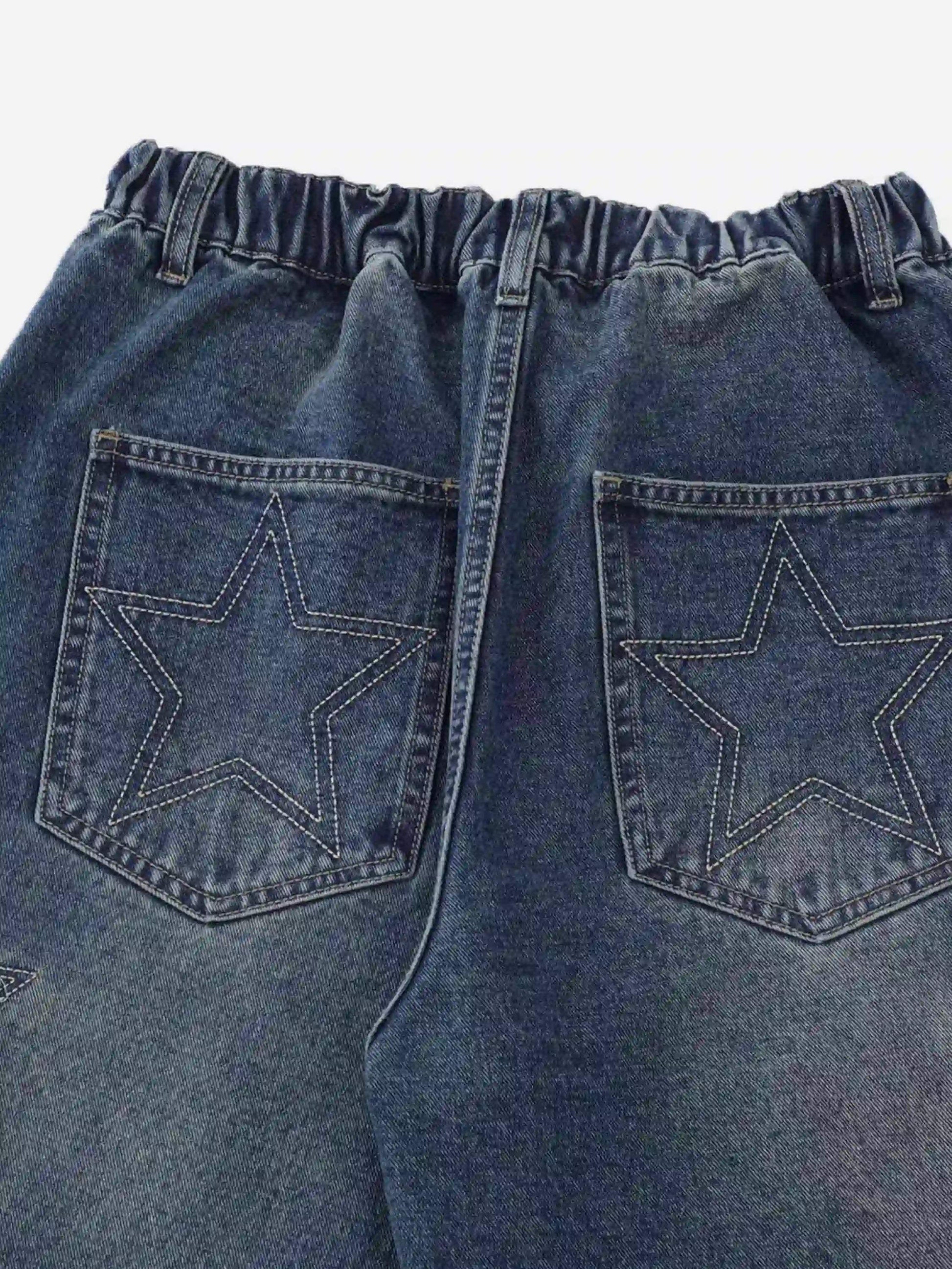 Disguisen American Retro Patchwork Denim Shorts-5213