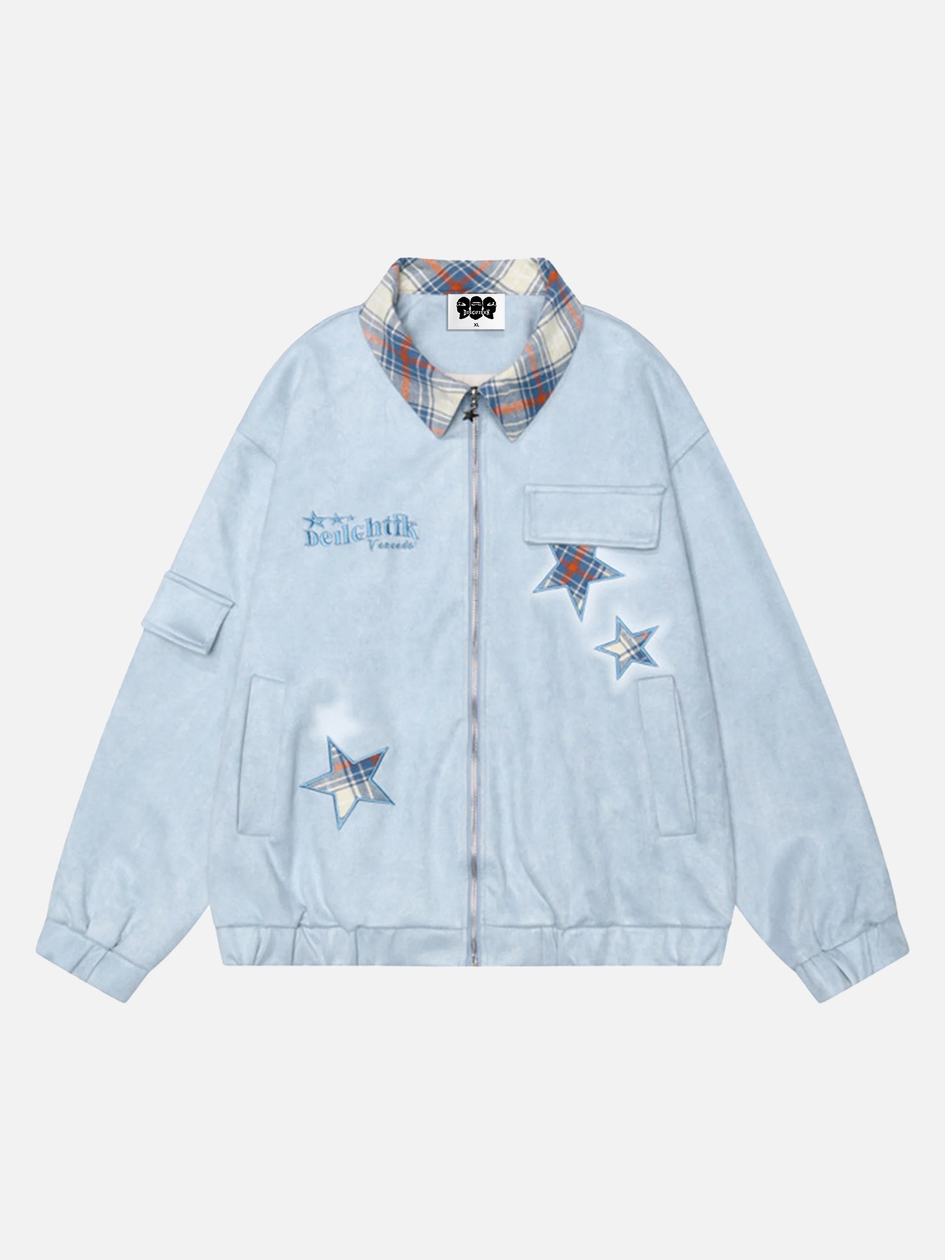 Star Embroidered Plaid Lapel Jacket