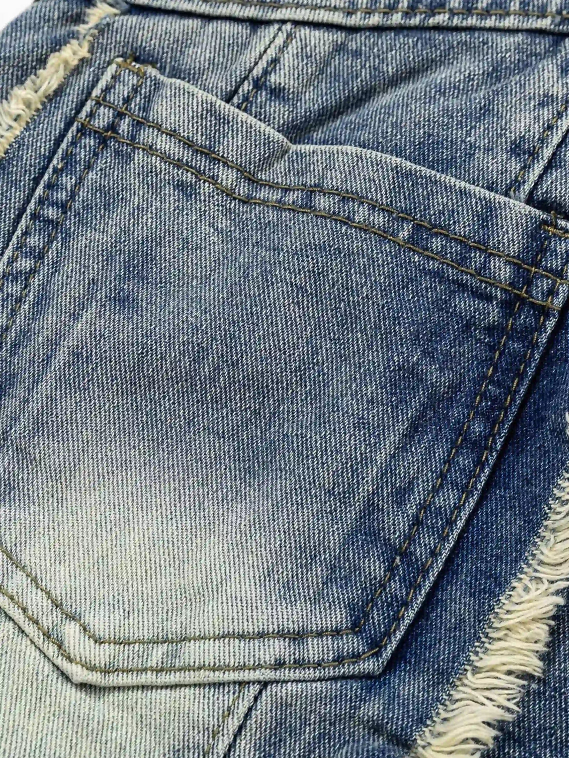 Vintage Fringed Raw-edge Oversized Jeans