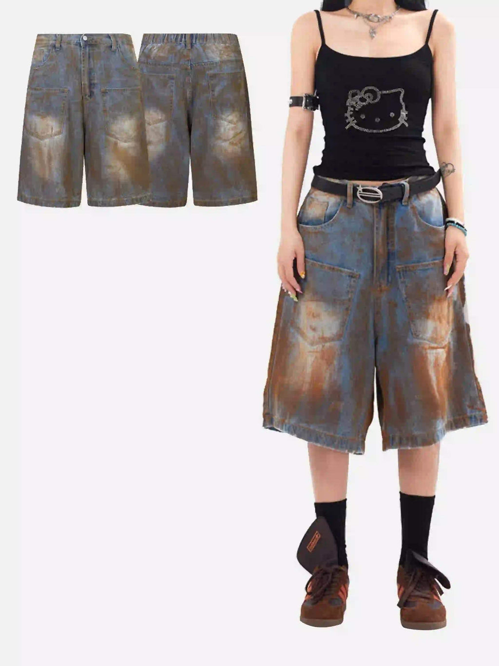 Disguisen American Style Wasteland Style Wide-Leg Denim Jorts