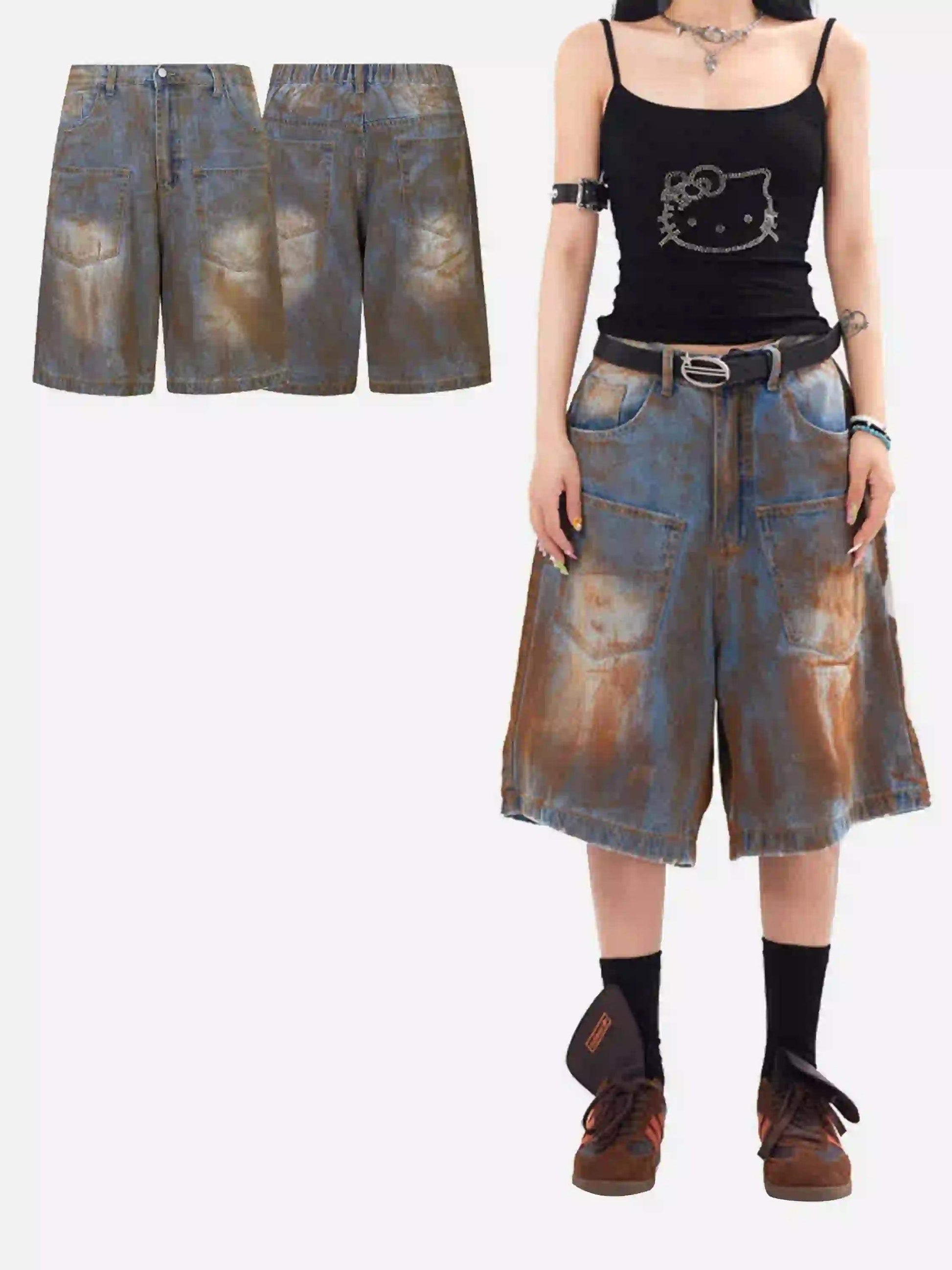 Disguisen American Style Wasteland Style Wide-Leg Denim Jorts