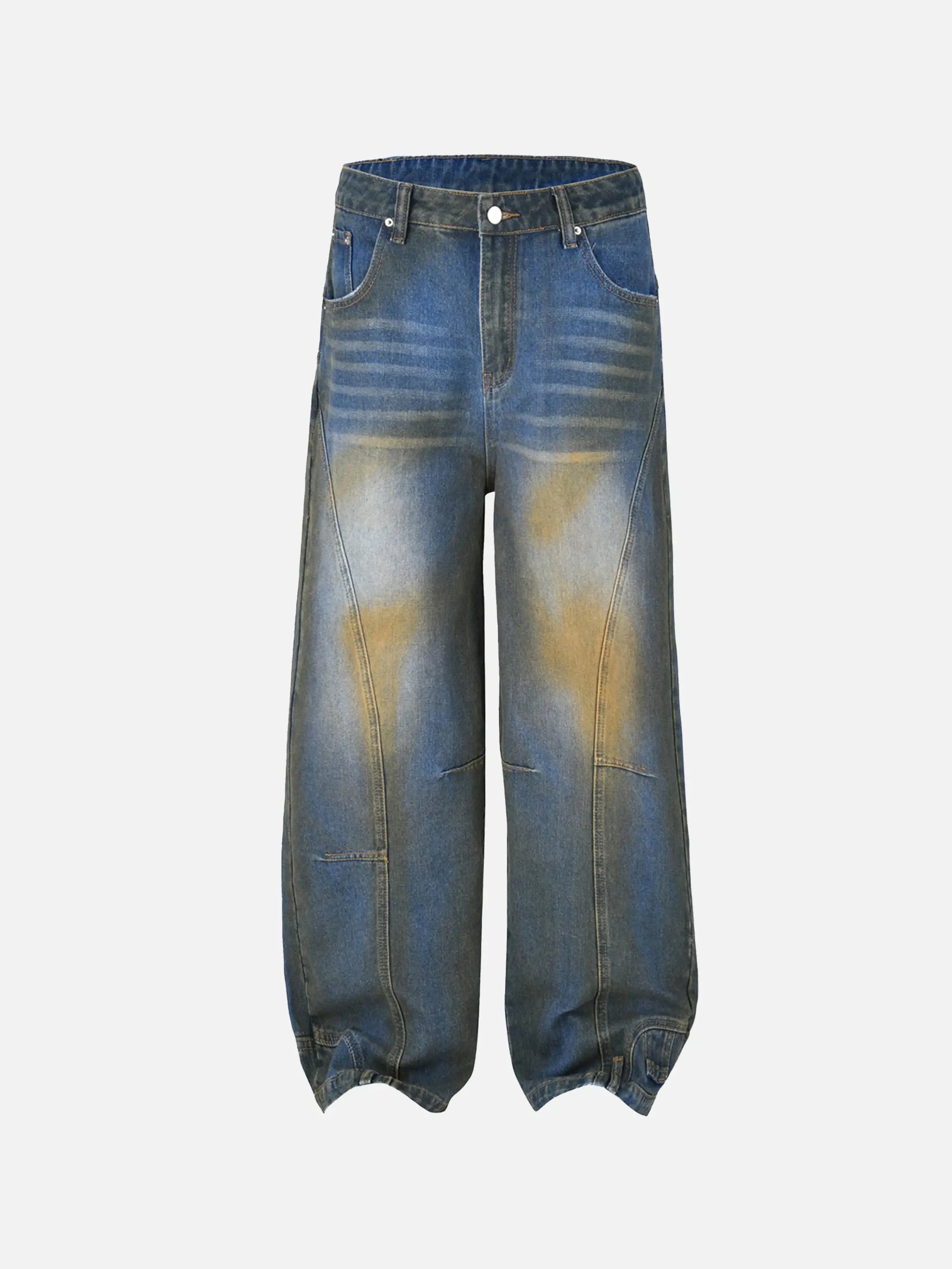 Straight-Leg Patchwork Mud-Dyed Jeans