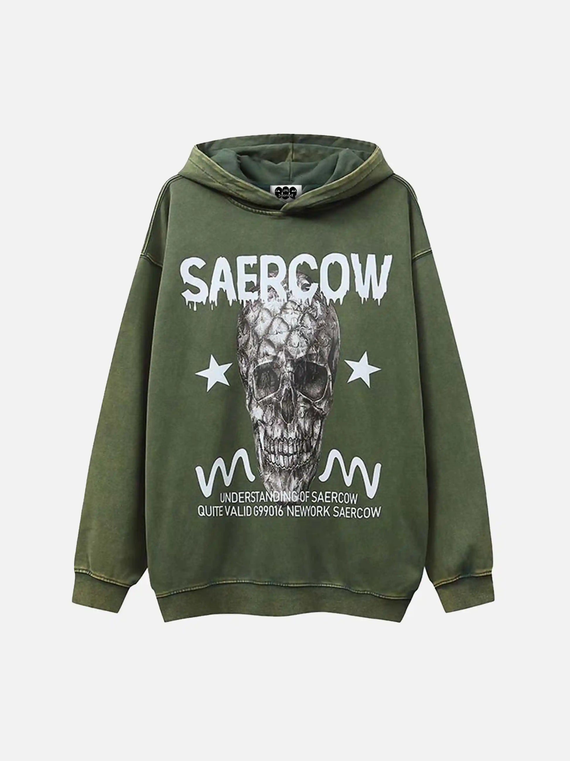 Vintage Skull Print Washed Distressed Hoodie