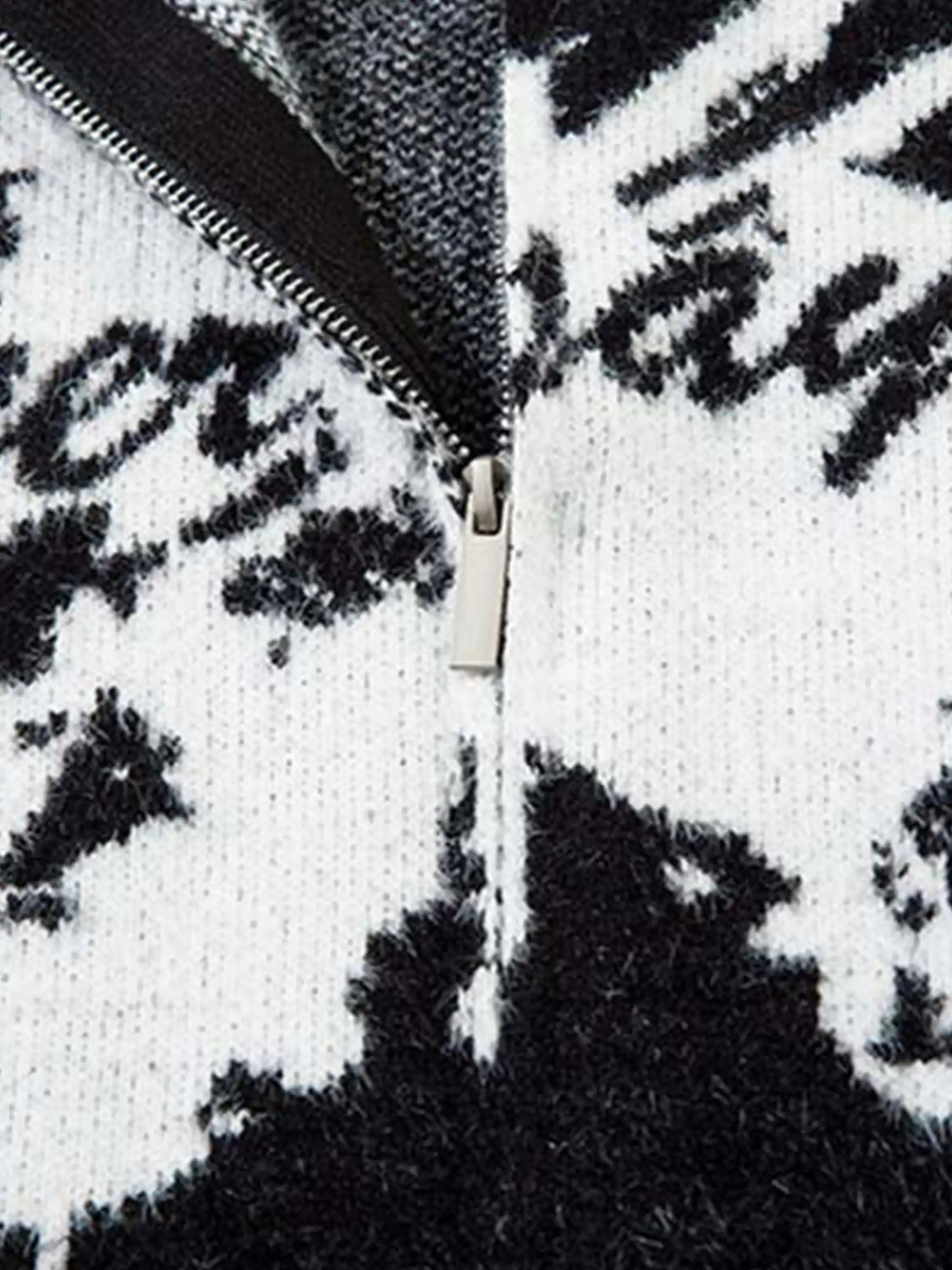 Hand-Painted Slogan Butterfly Jacquard Cardigan