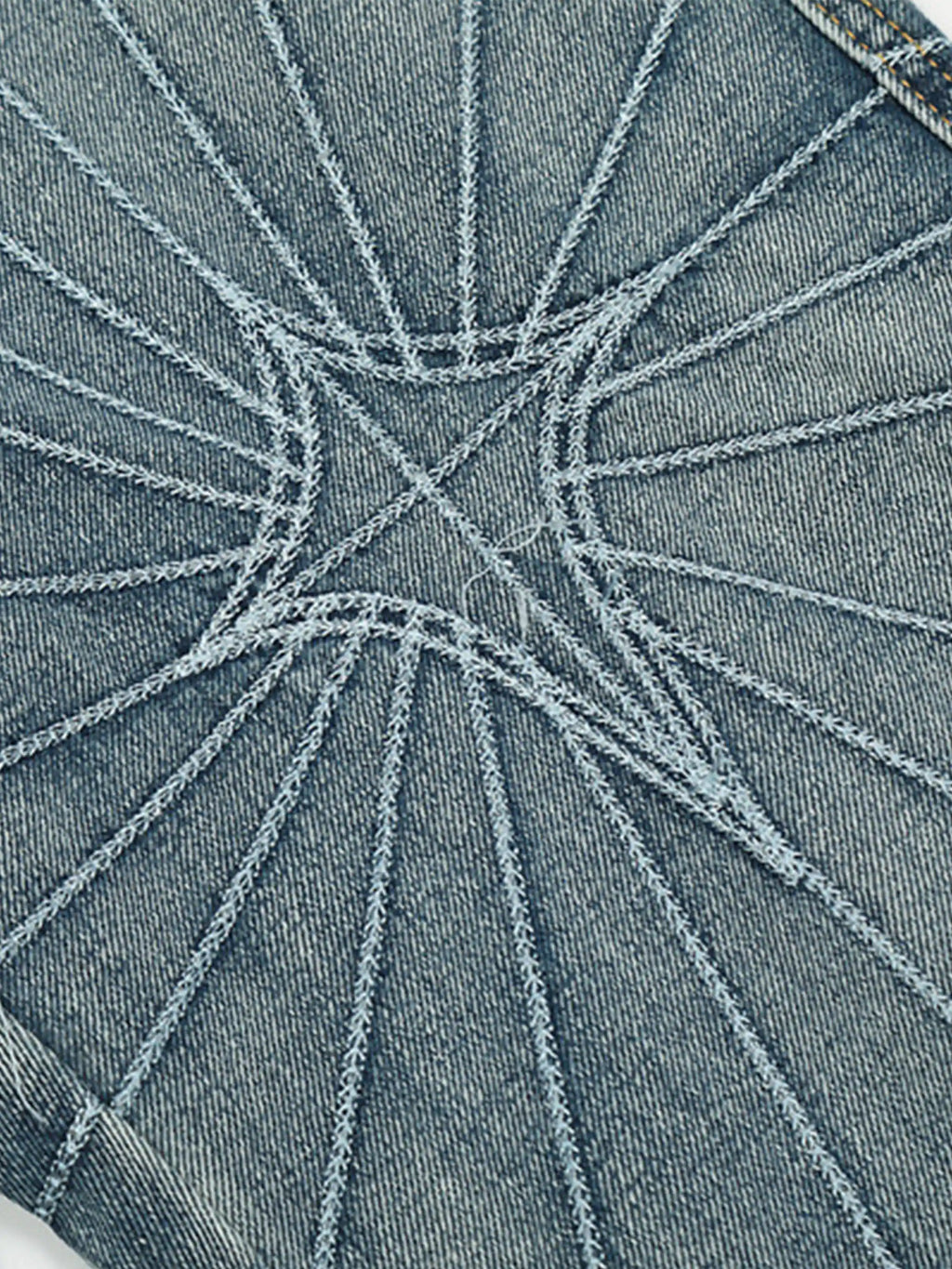 Spider Web Topstitched Loose Jeans