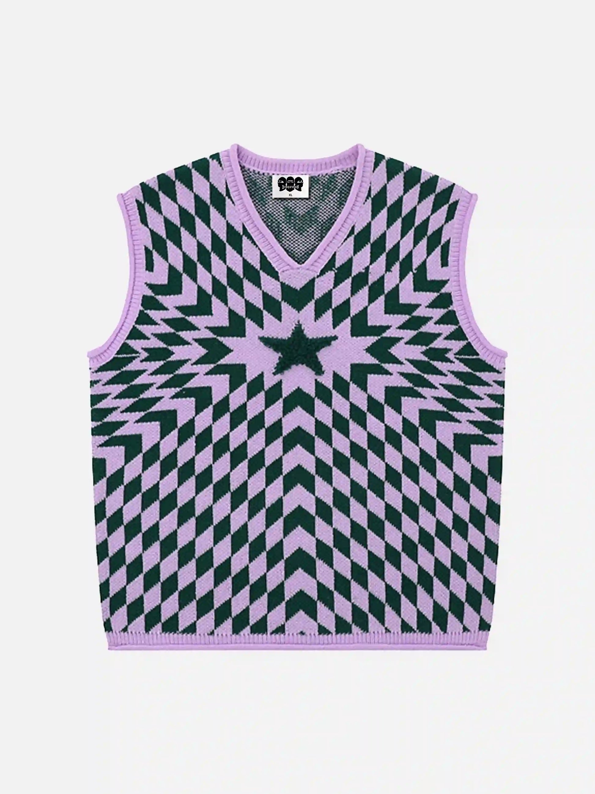 Disguisen Vintage Contrast Star V-neck Knit Sweater Vest