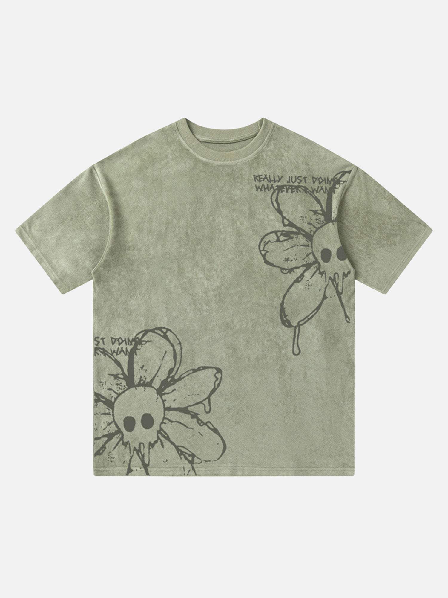 Disguisen American Retro Creative Skull Flower T-shirt