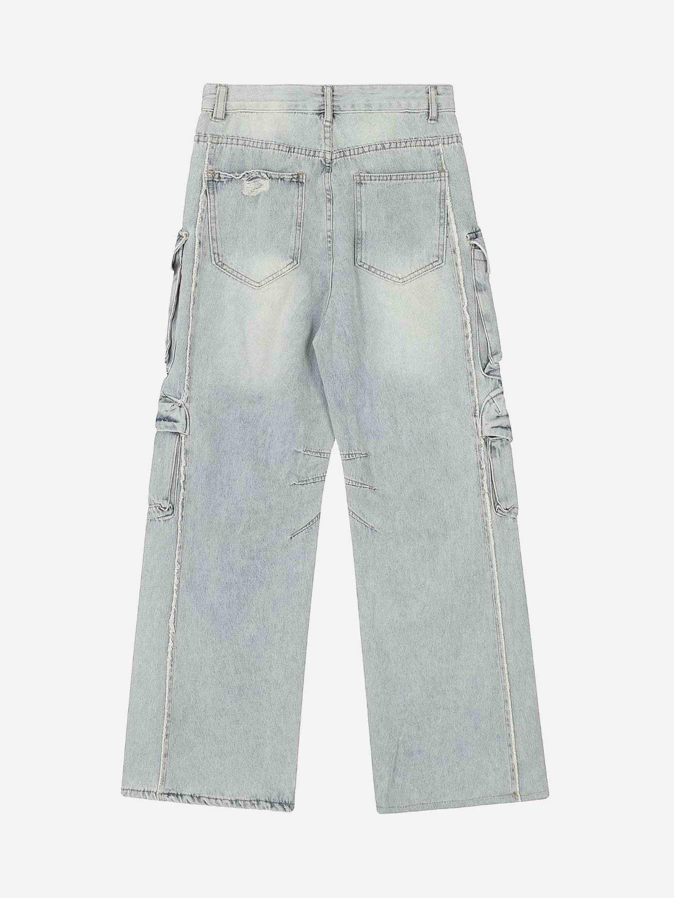 Washed Multi-pocket Work Cargo Jeans