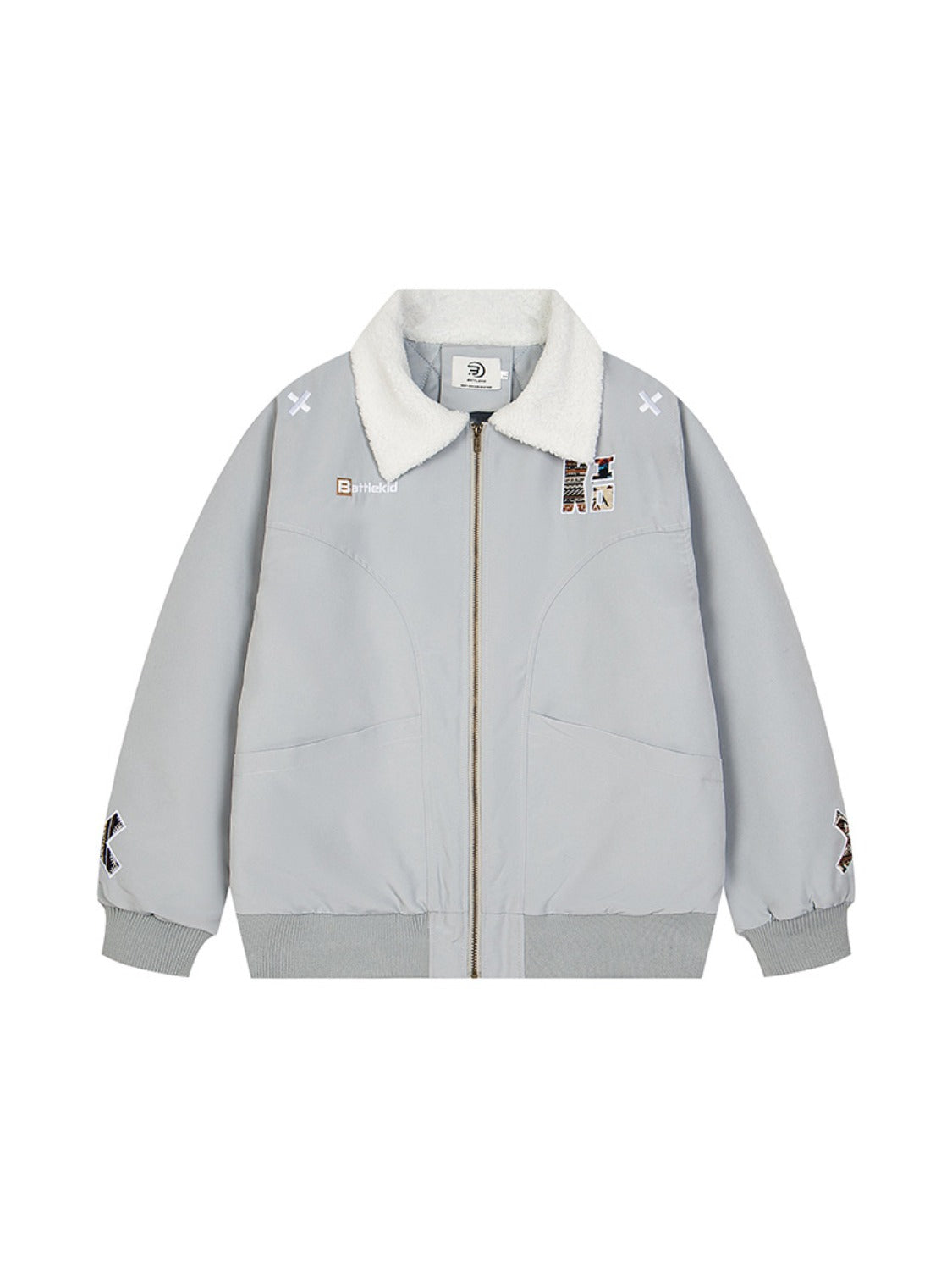 Splicing Embroidery Lamb Wool Flight Jacket
