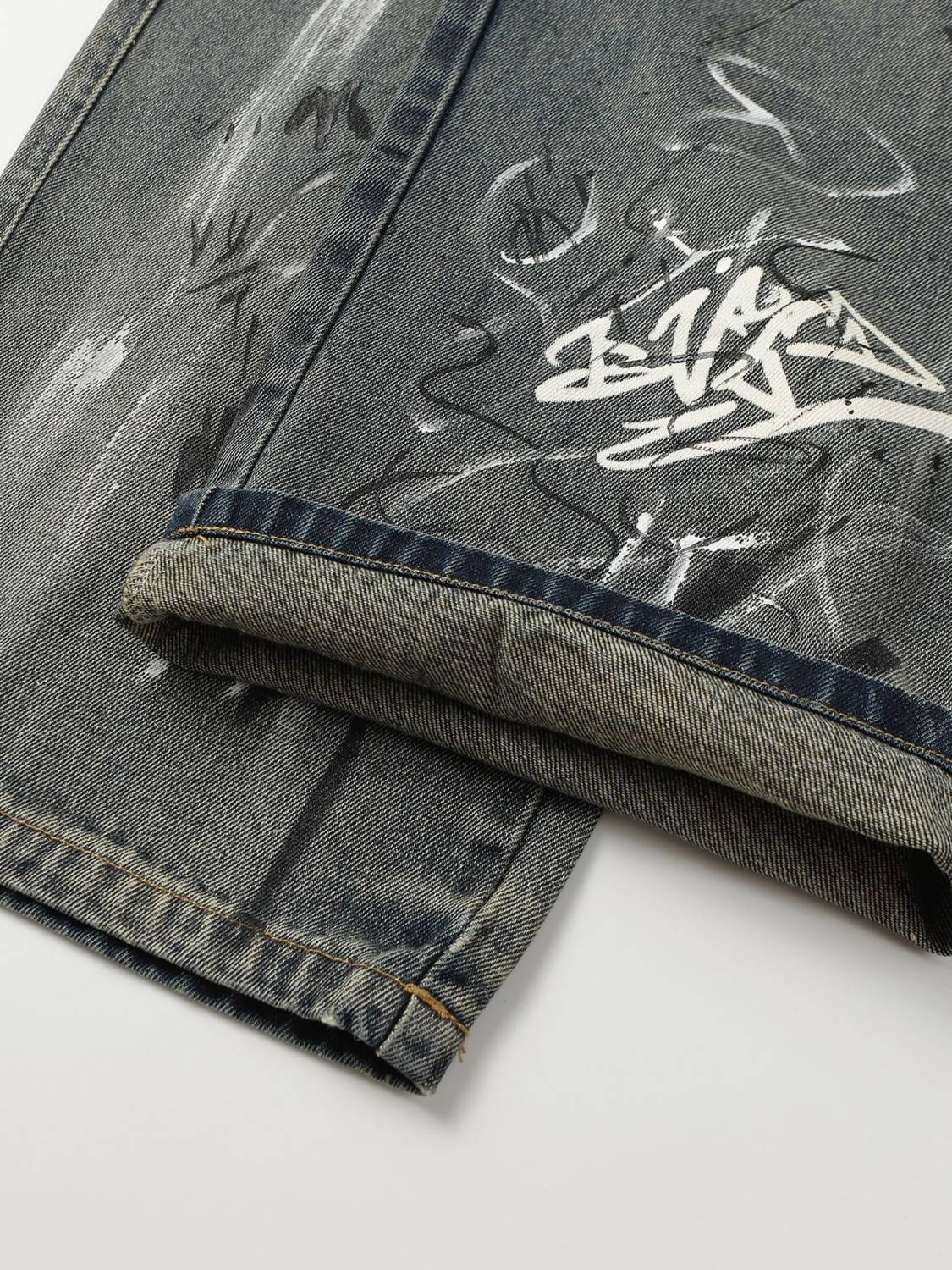 Washed Dirty Graffiti Jeans