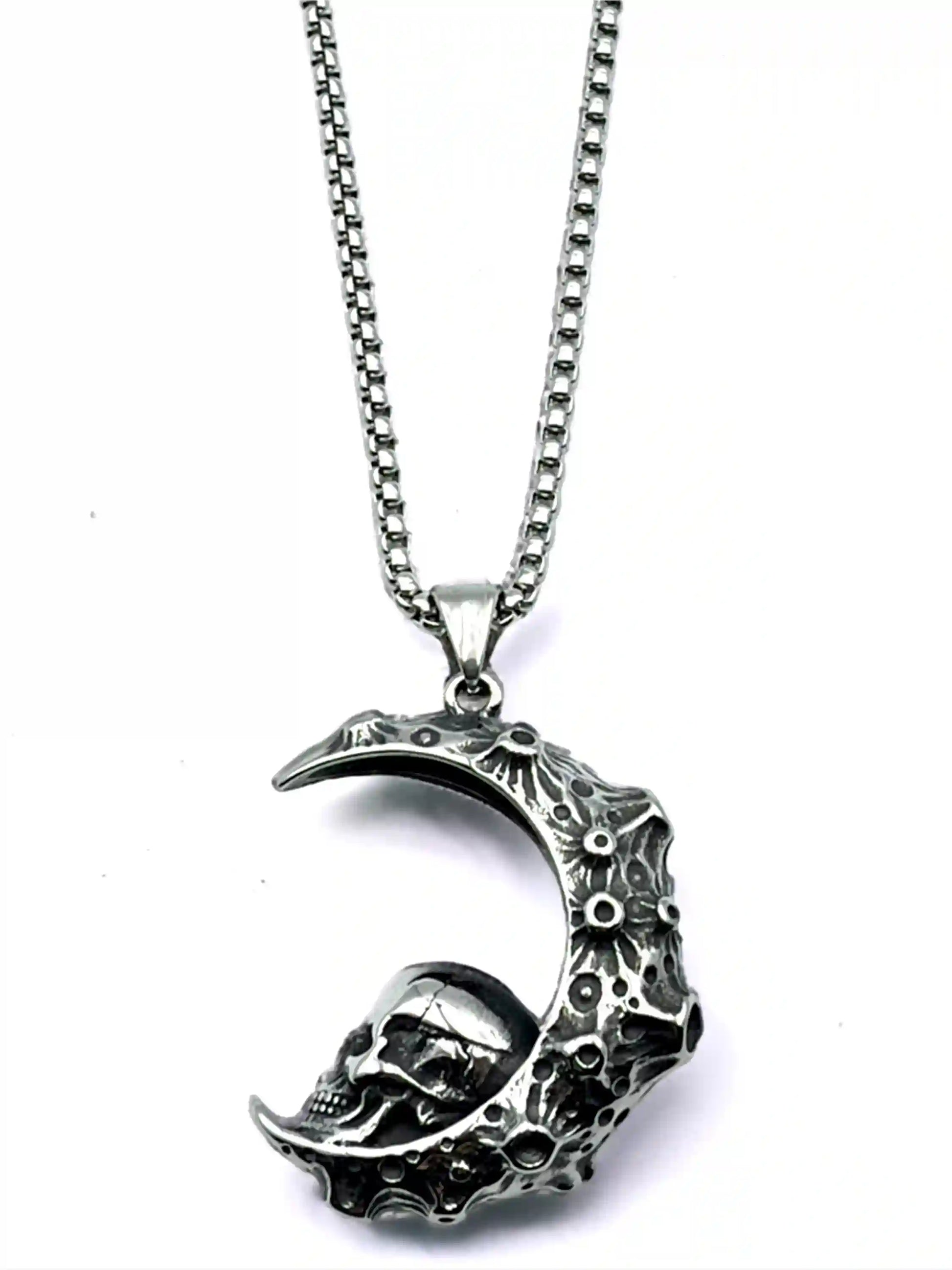 Crescent Skull Pendant Necklace