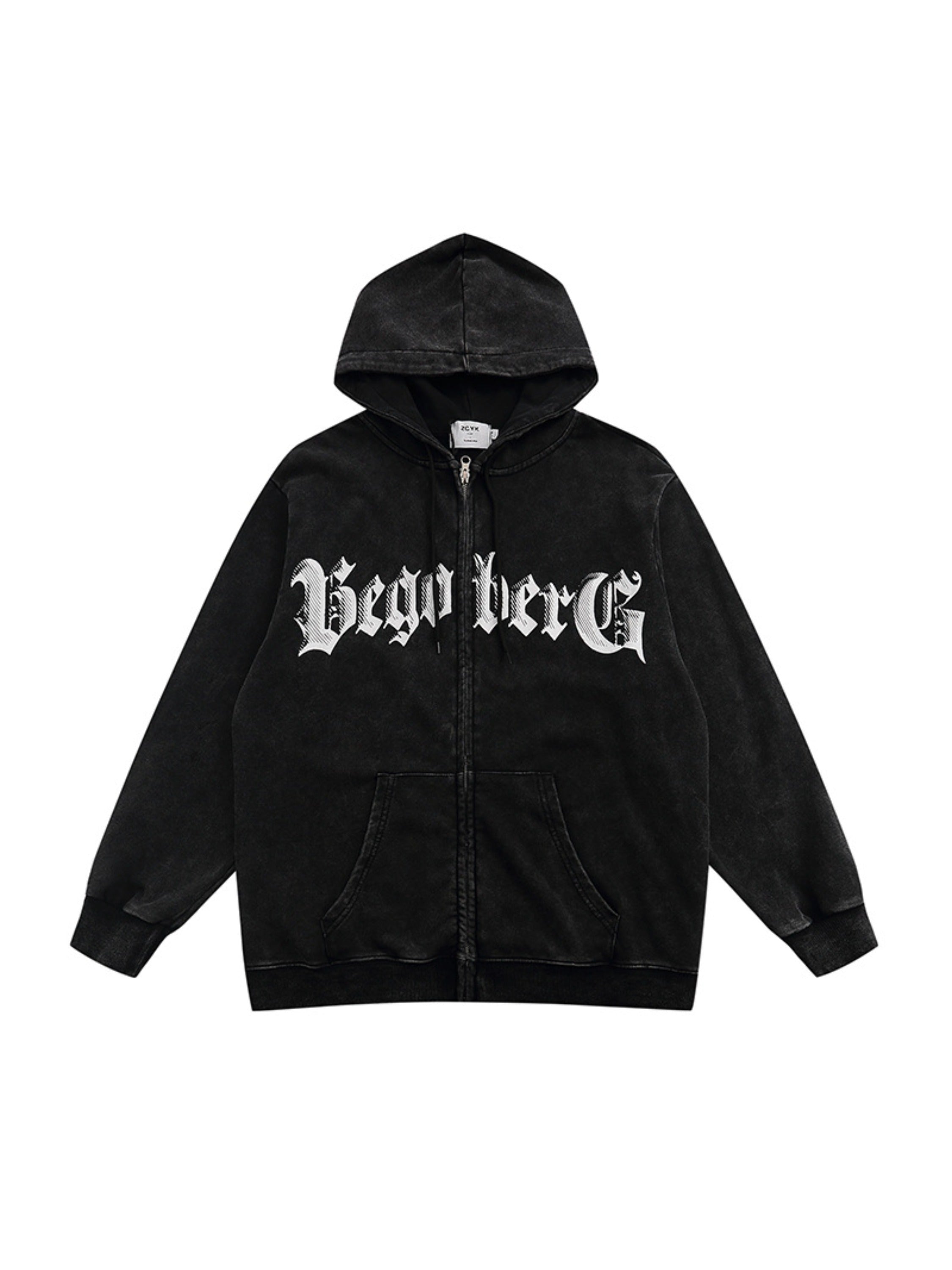 Vintage Letter Print Zipper Hoodie