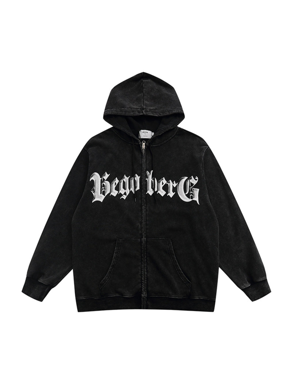 Vintage Letter Print Zipper Hoodie