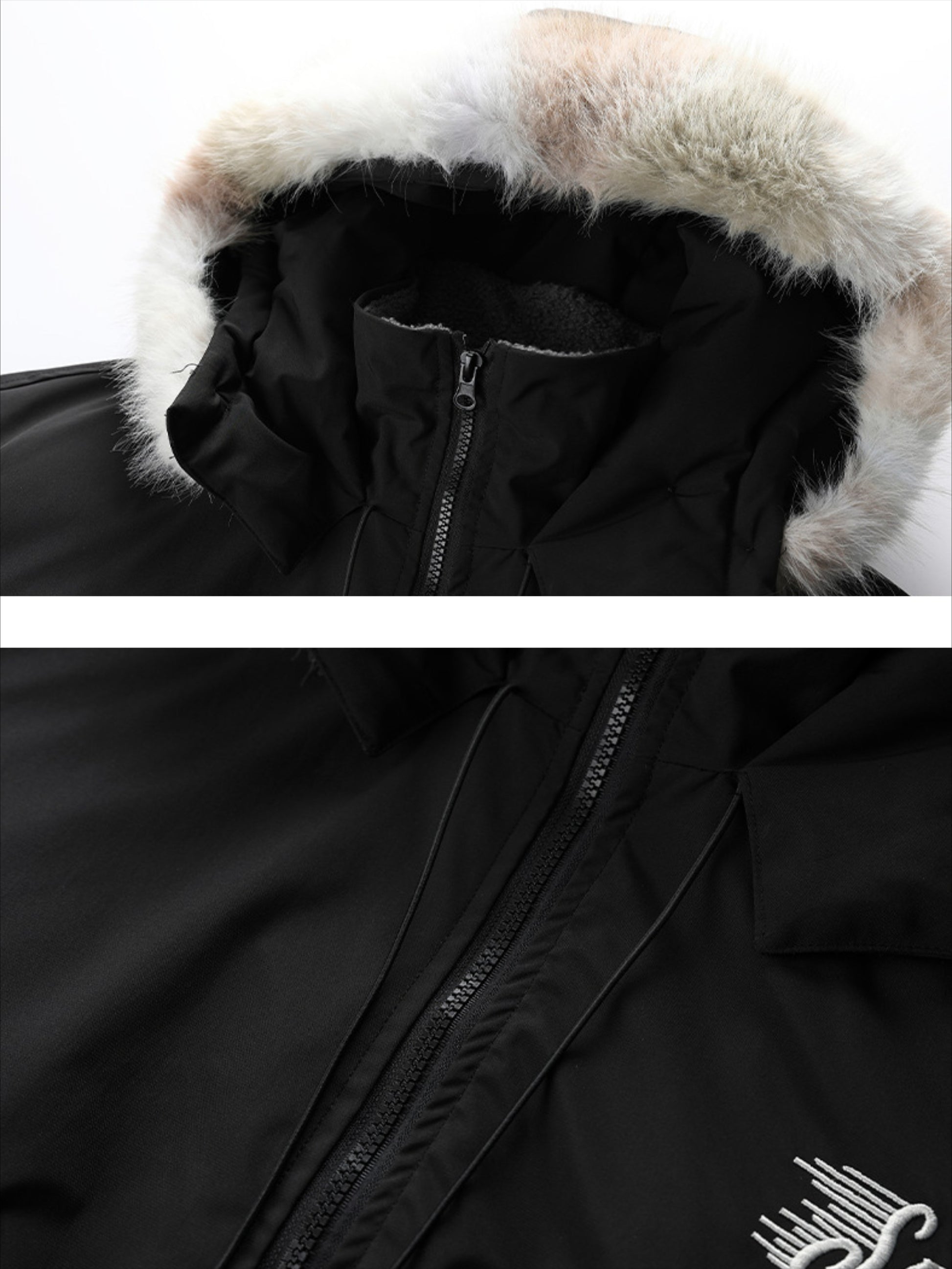 Fur Collar Patchwork Glove Pocket Hooded Jacket