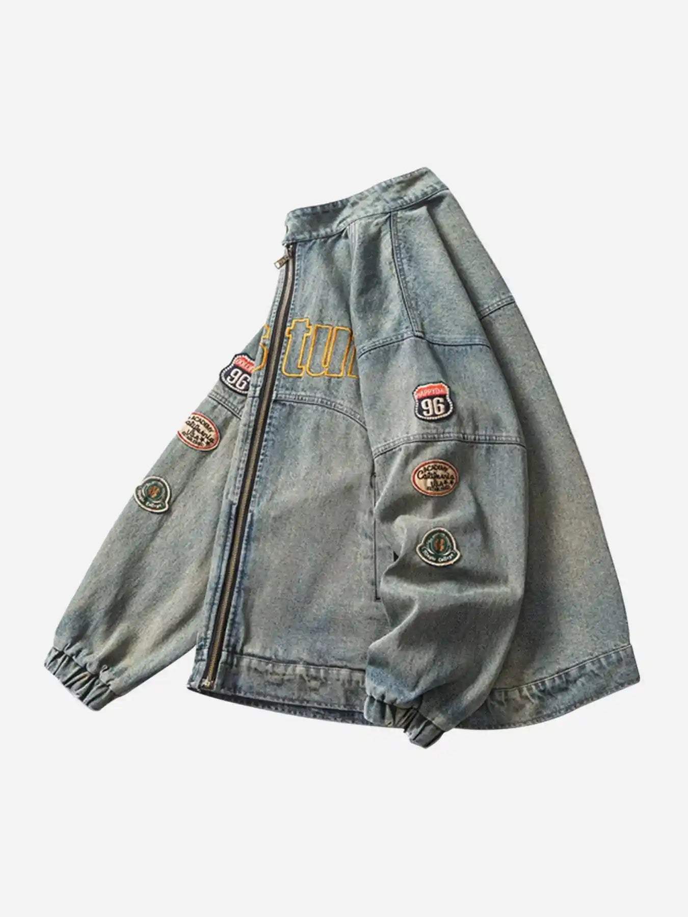 Disguisen Hip-hop Badge Embroidered Do-over Denim Jacket