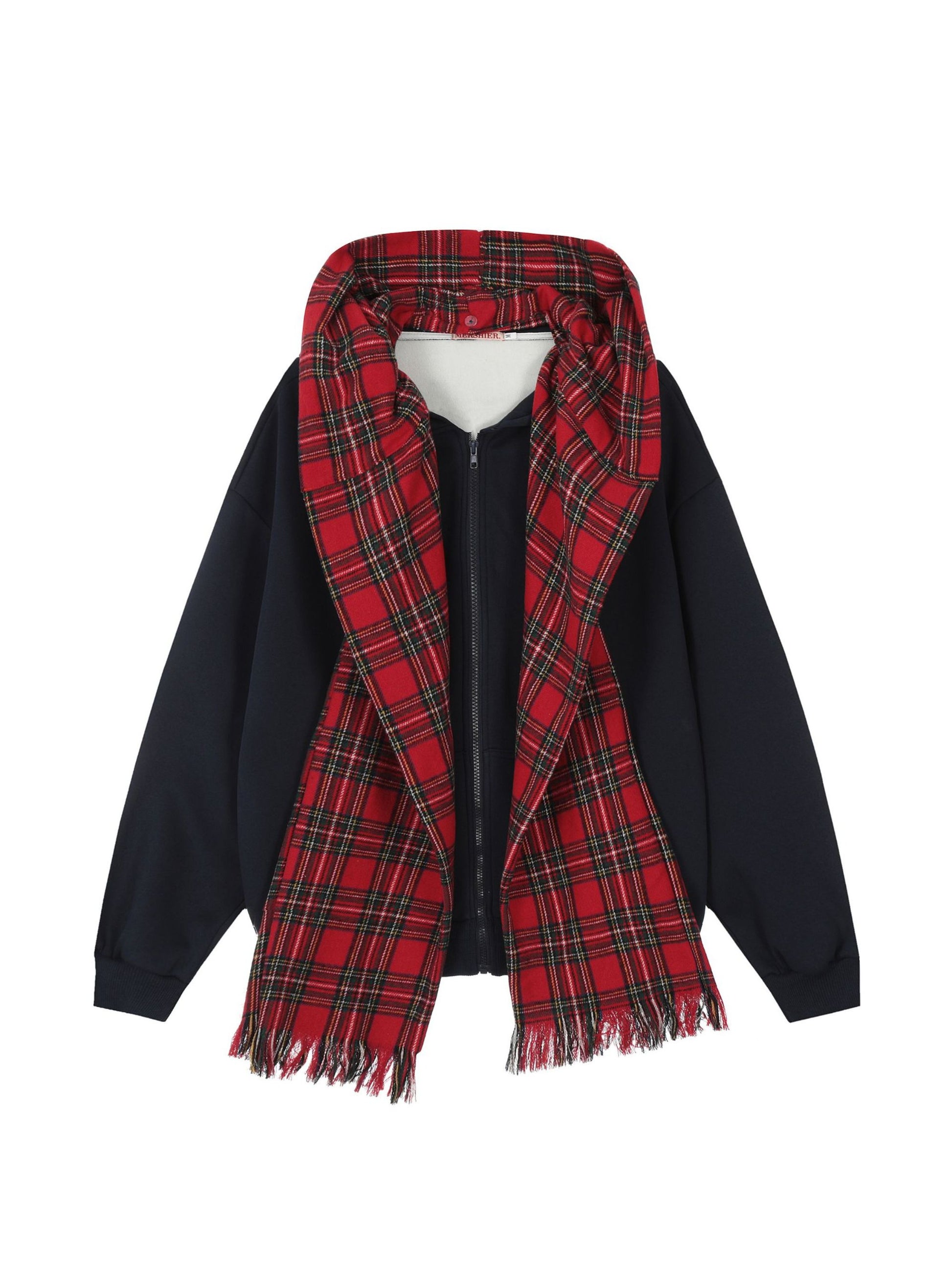 Fake Two Piece Plaid Scarf Hoodie