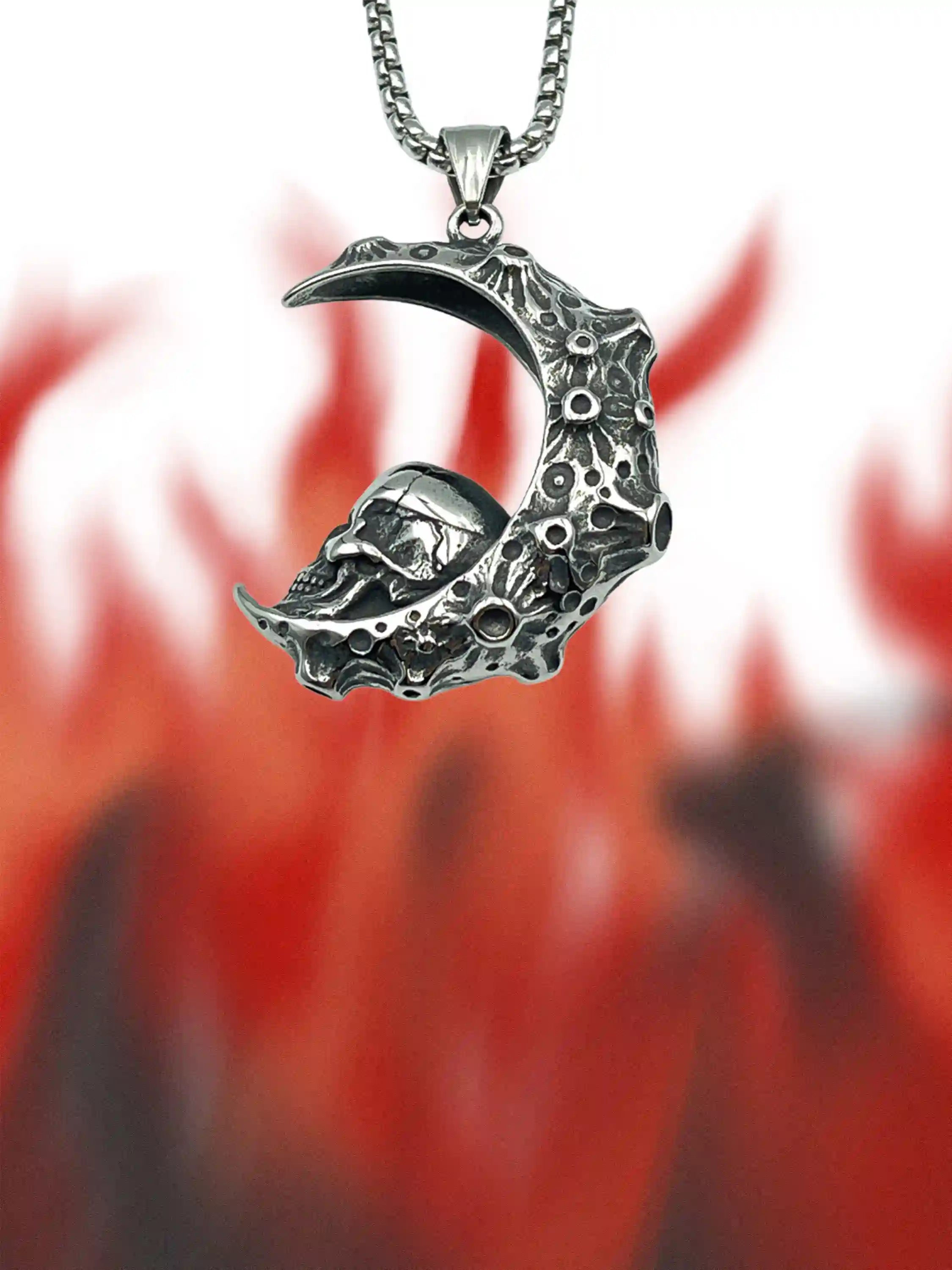 Crescent Skull Pendant Necklace