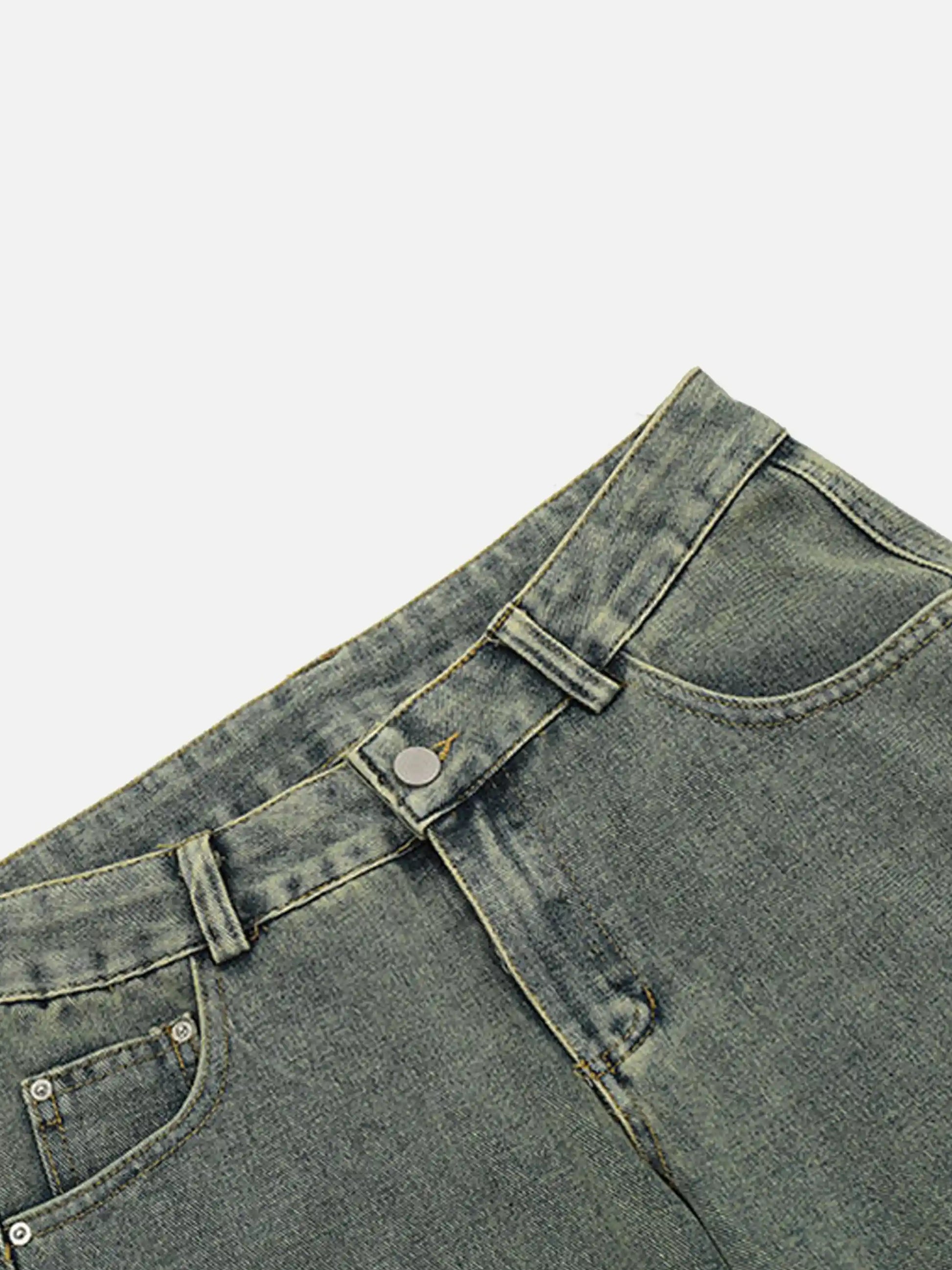 Vintage Distressed Star Print Straight-leg Jeans