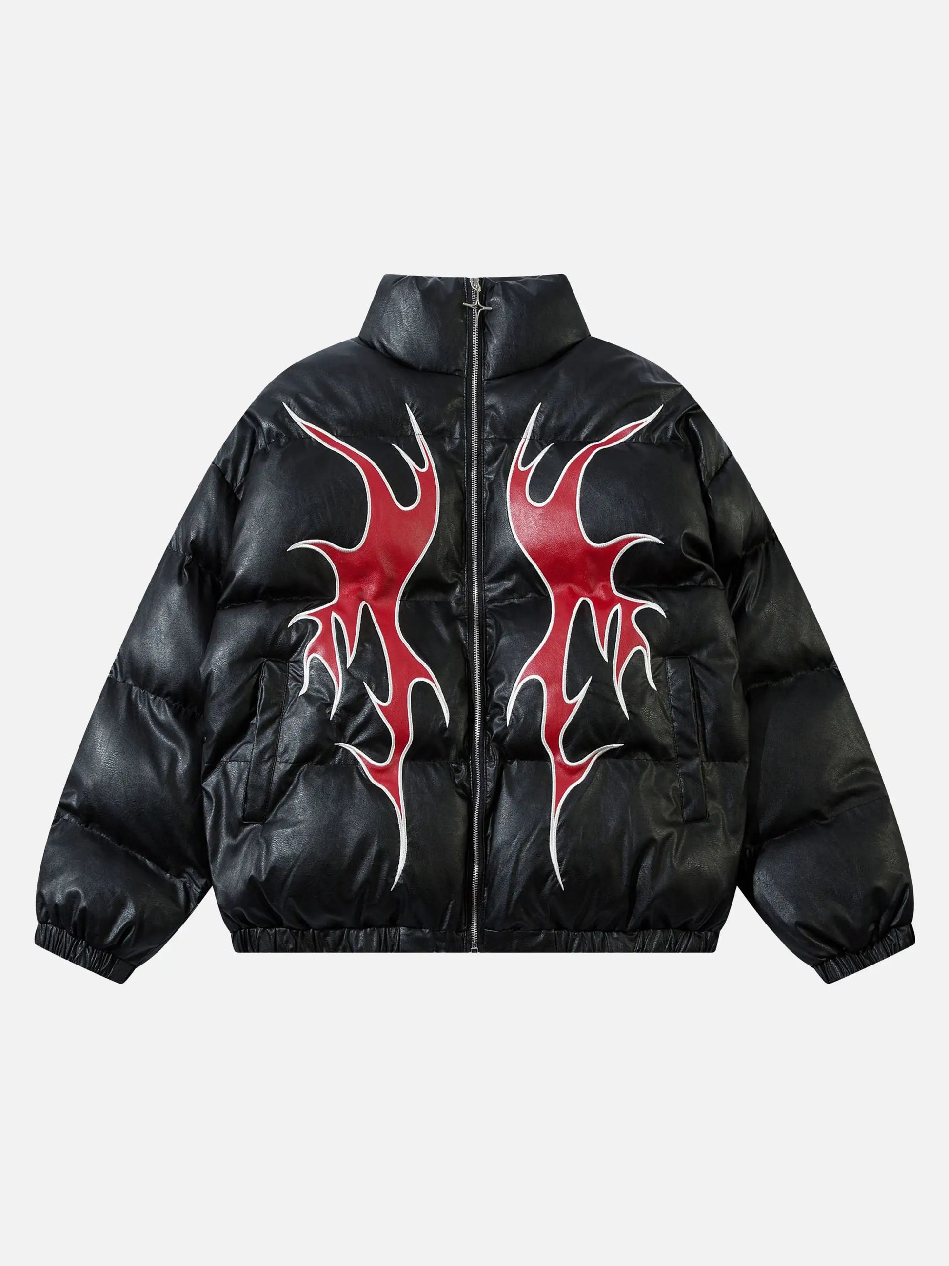 Flame PU Leather Zip-up Jacket