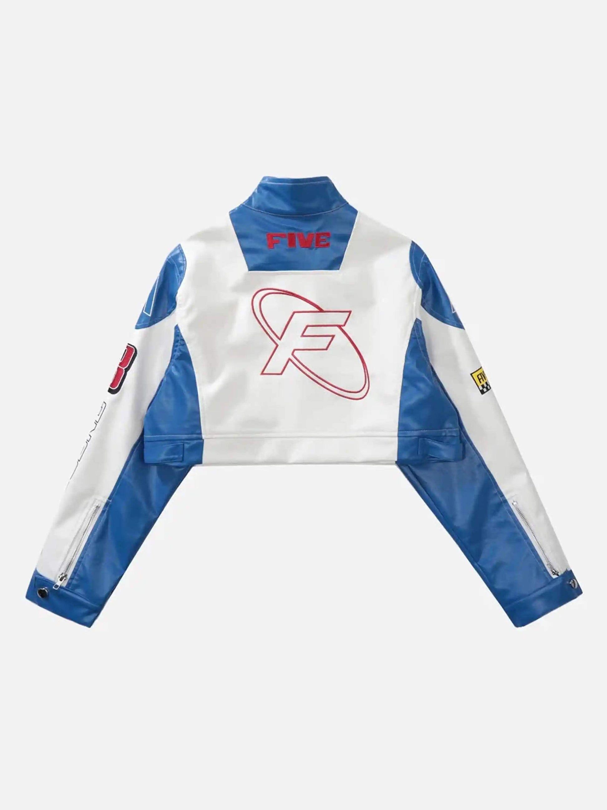 Badge Short PU Leather Racing Jacket-2221