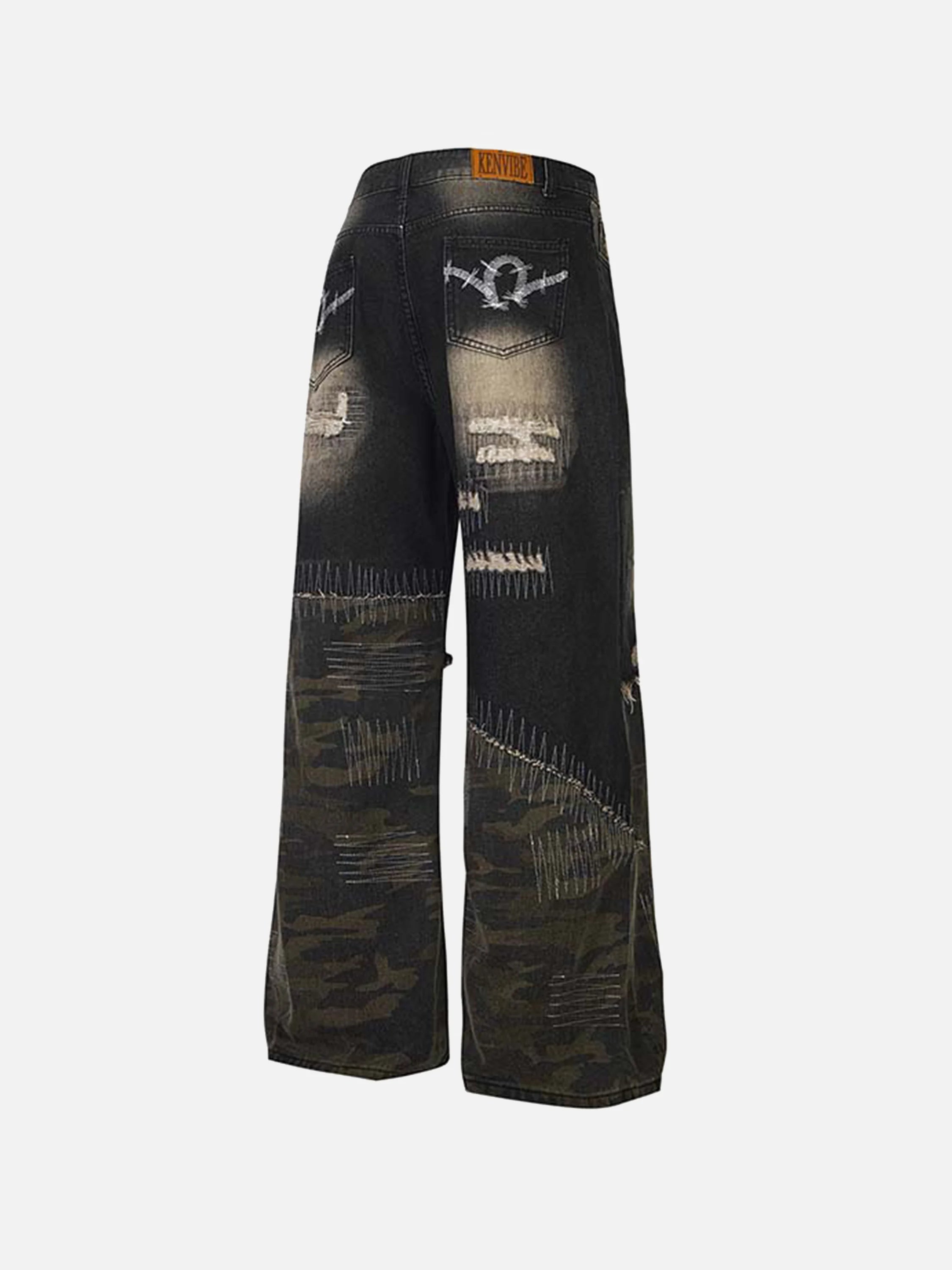 Washed Panel Camouflage Jeans