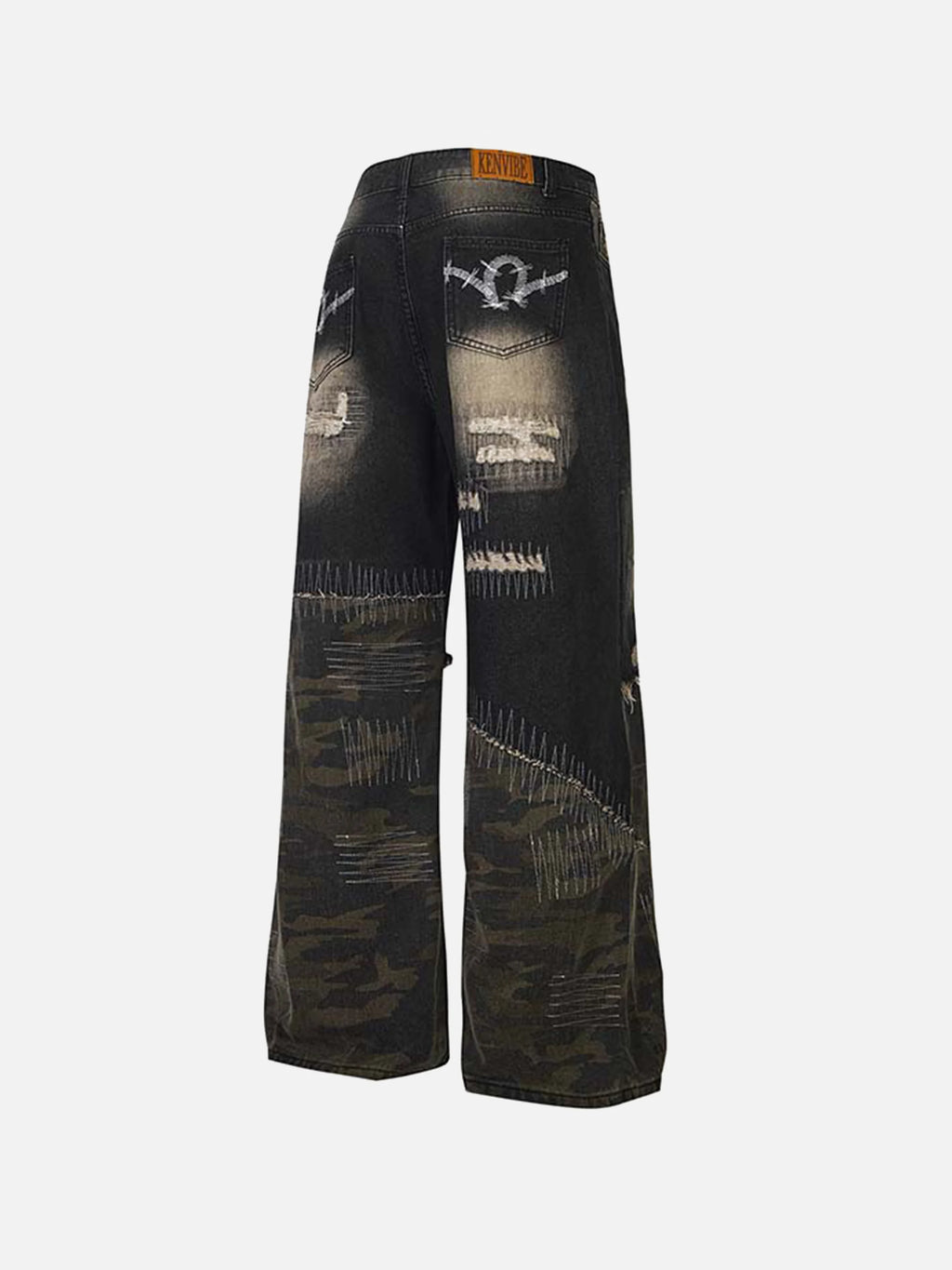 Washed Panel Camouflage Jeans