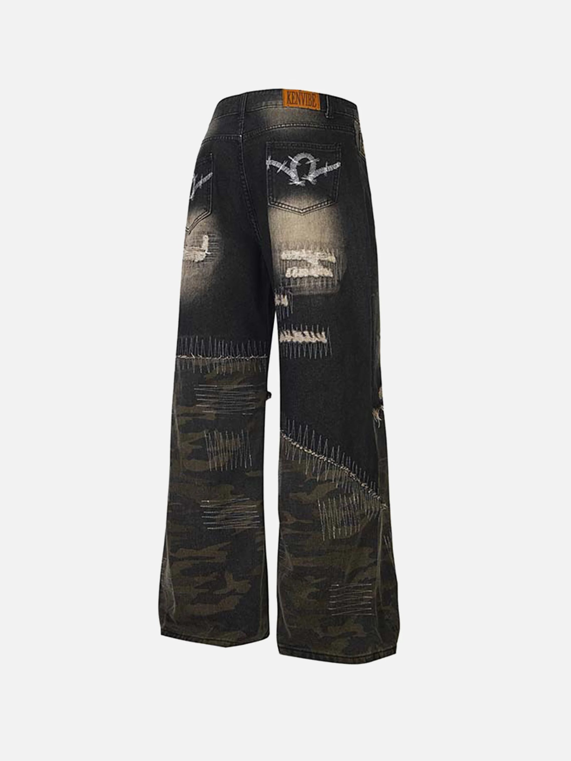 Washed Panel Camouflage Jeans