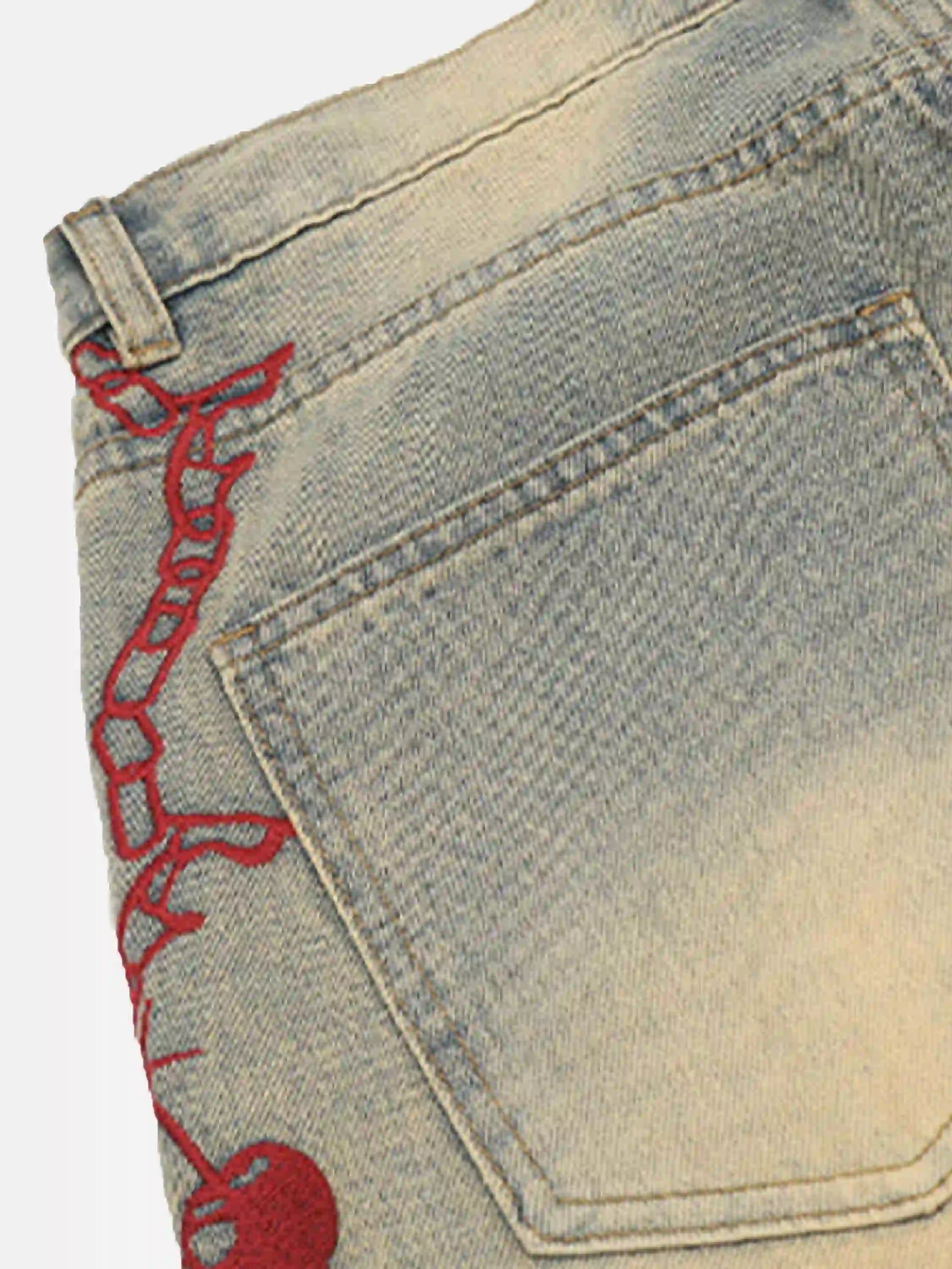 Disguisen American Retro Hip-Hop Chain Embroidery Jeans