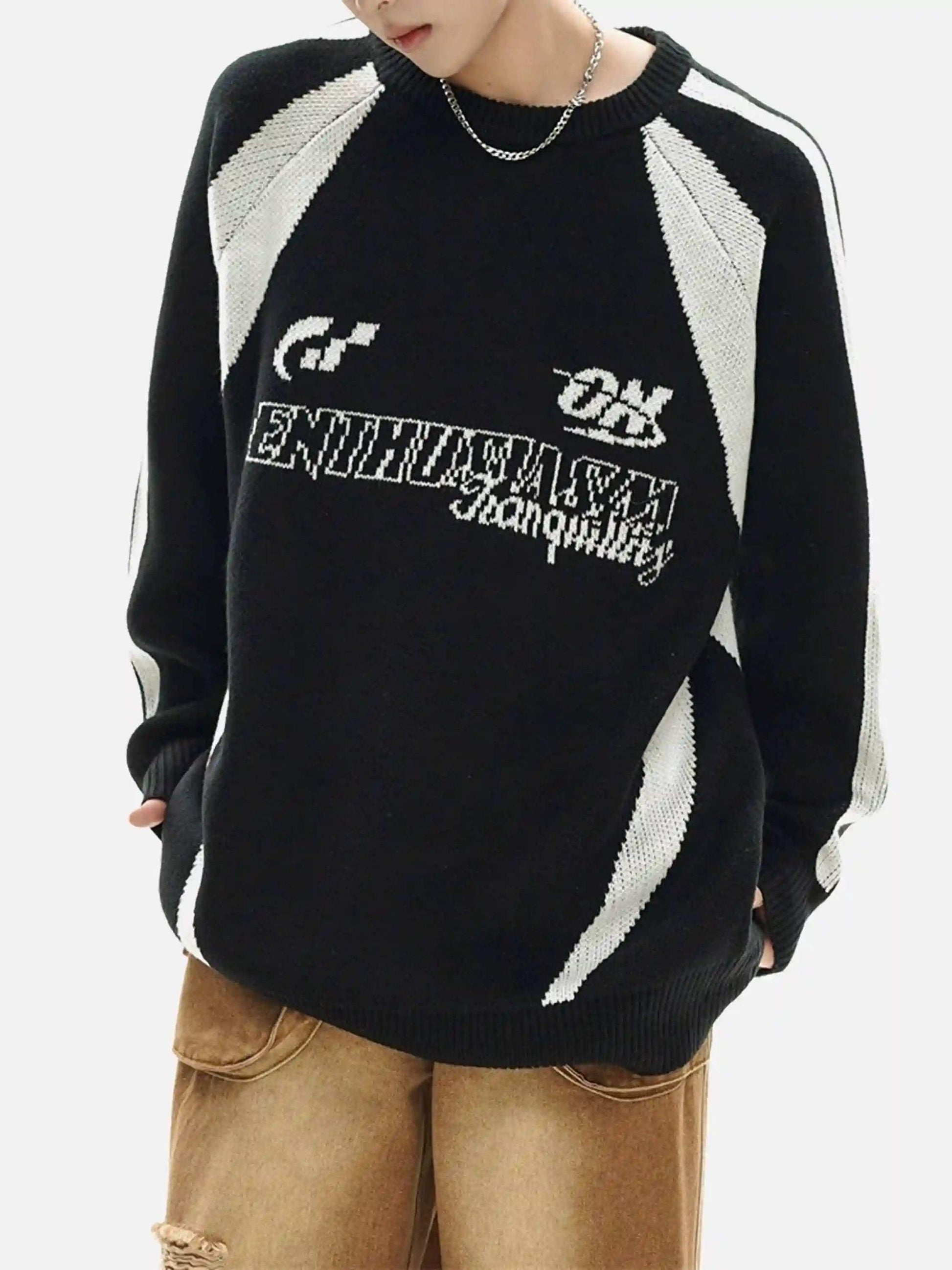 Disguisen Vibe Contrast Color Stitching Crew Neck Sweater