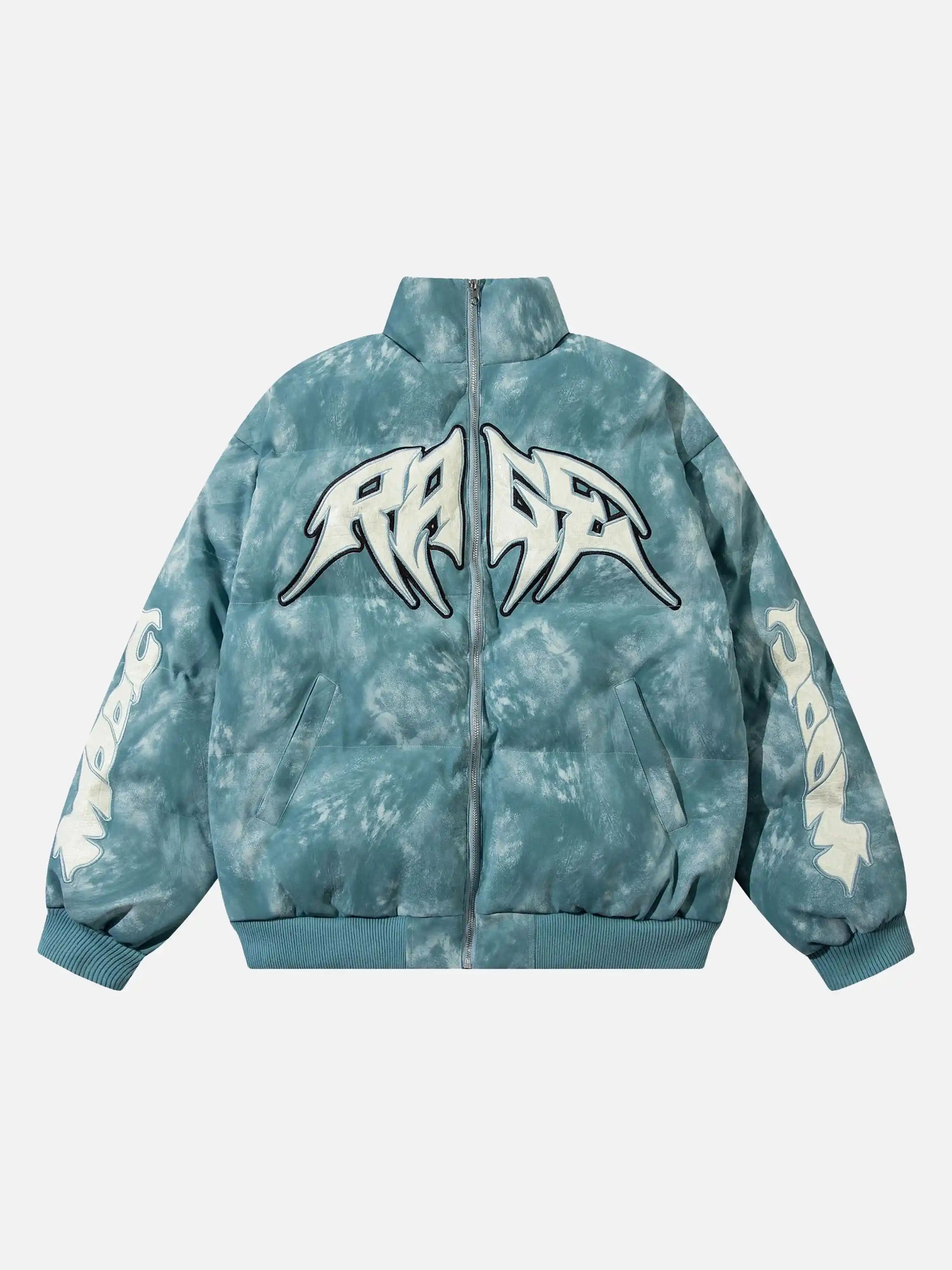 Disguisen American Retro Pu Graffiti Font Embroidered Coat