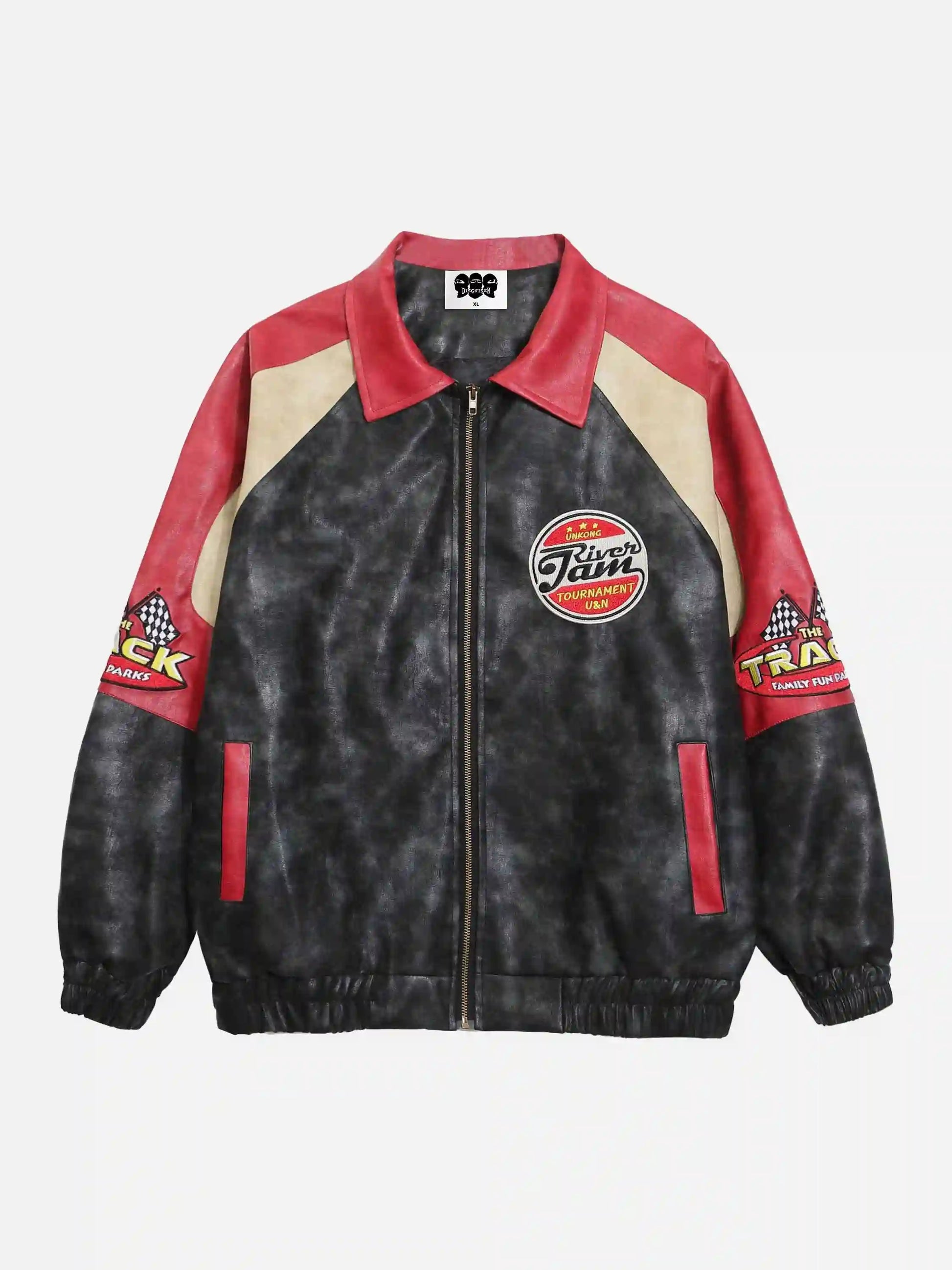 Disguisen American Retro Contrast Color Pu Racing Jacket