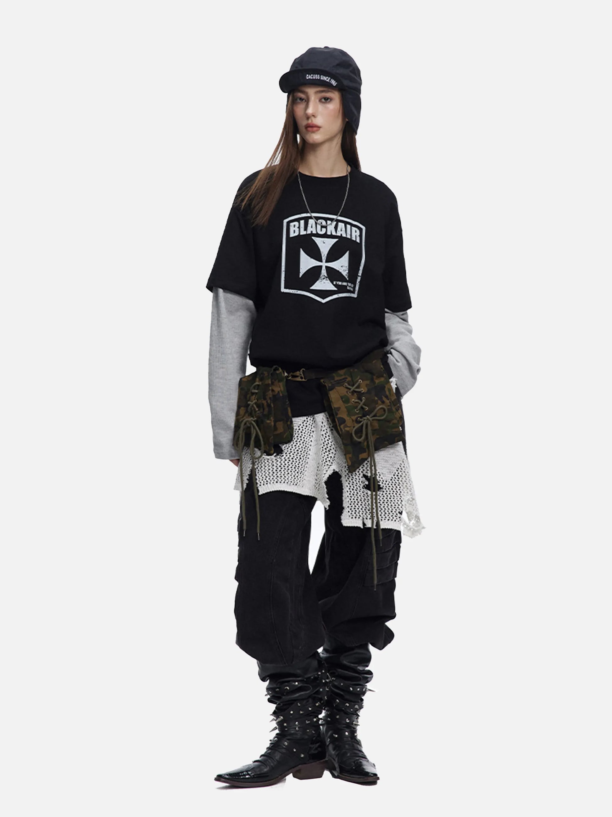 Disguisen American Waffle Faux Two-Piece Long-Sleeved T-Shirt
