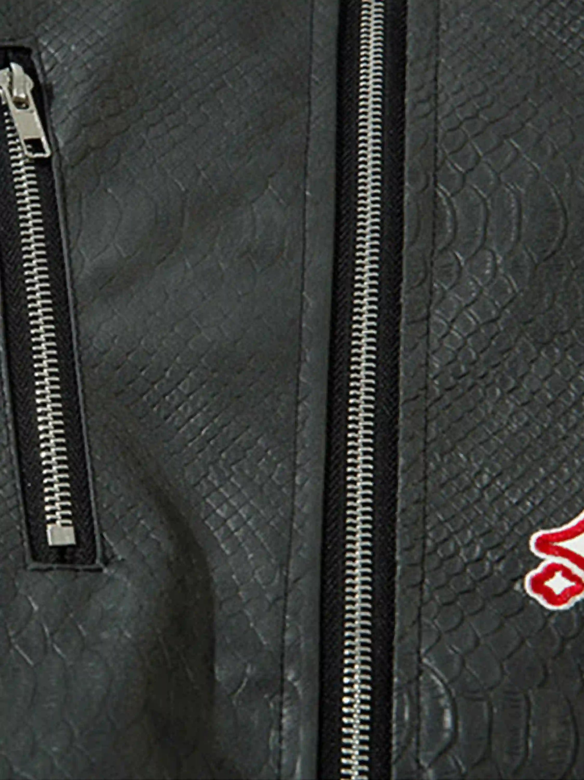 Disguisen American Retro Snakeskin Embroidered Motorcycle Jacket