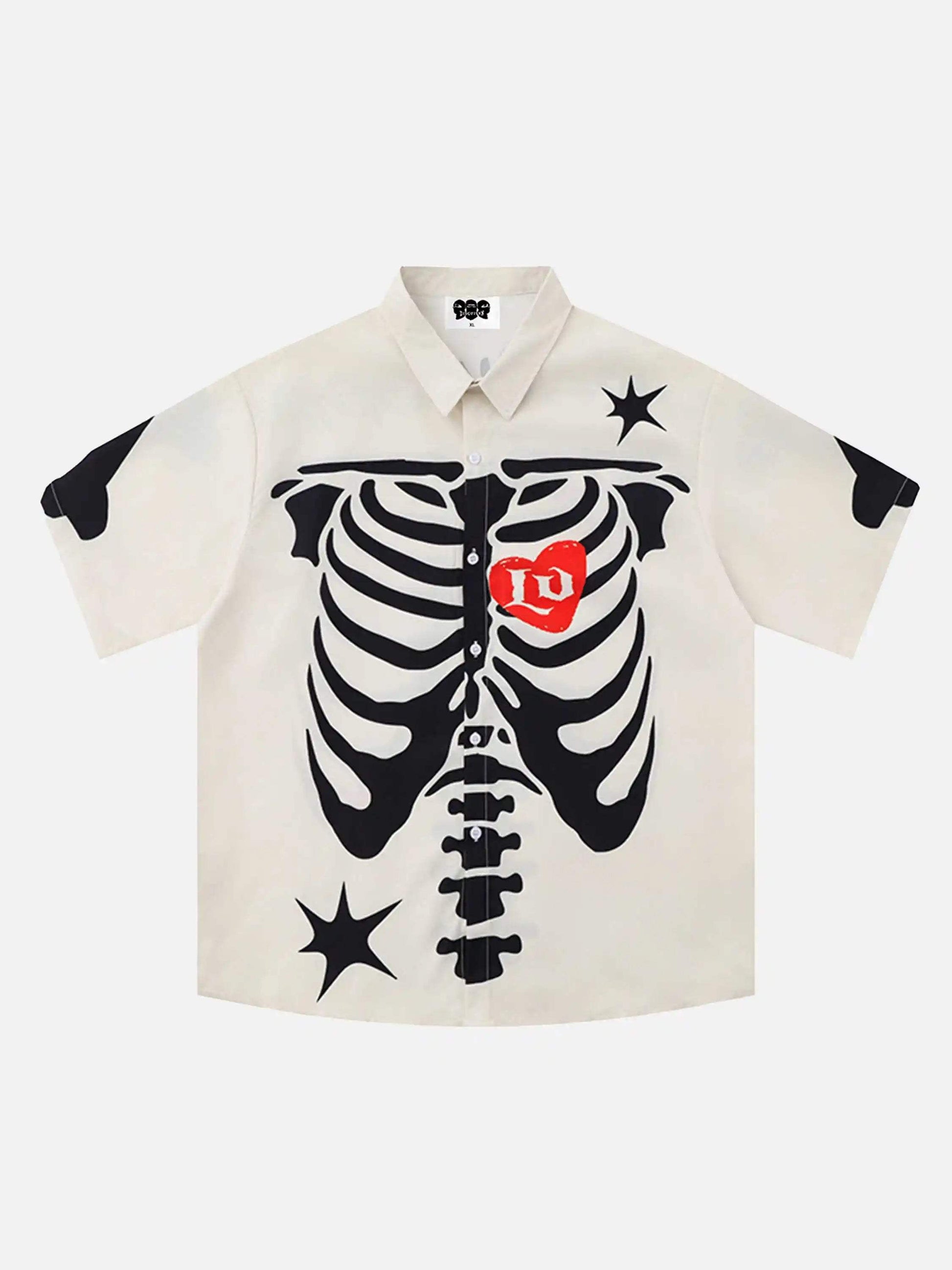 Disguisen Hip Hop Skeleton Print Short Sleeve Shirt