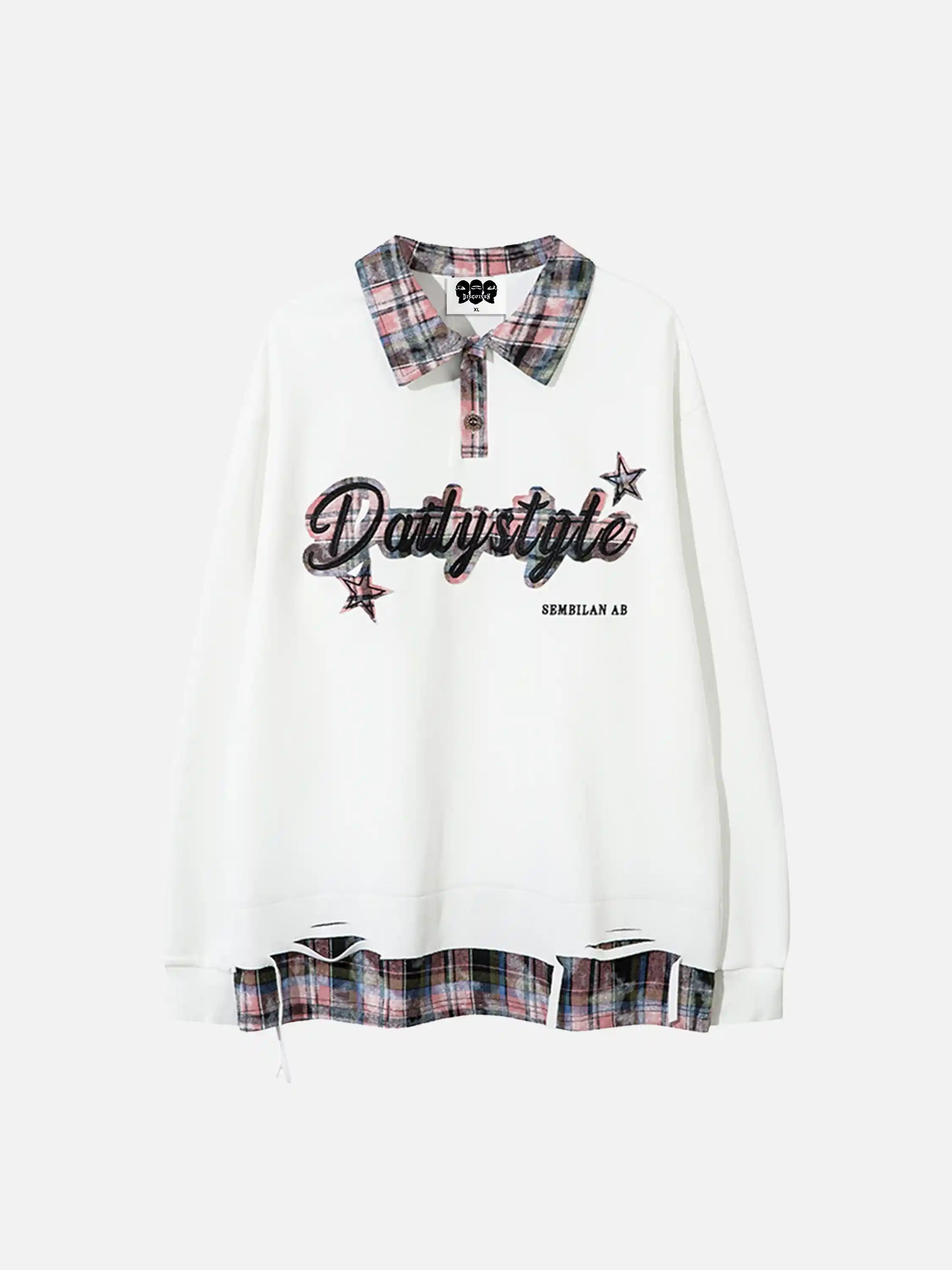 Vintage Fake two-piece Plaid Patchwork Sweatshirt