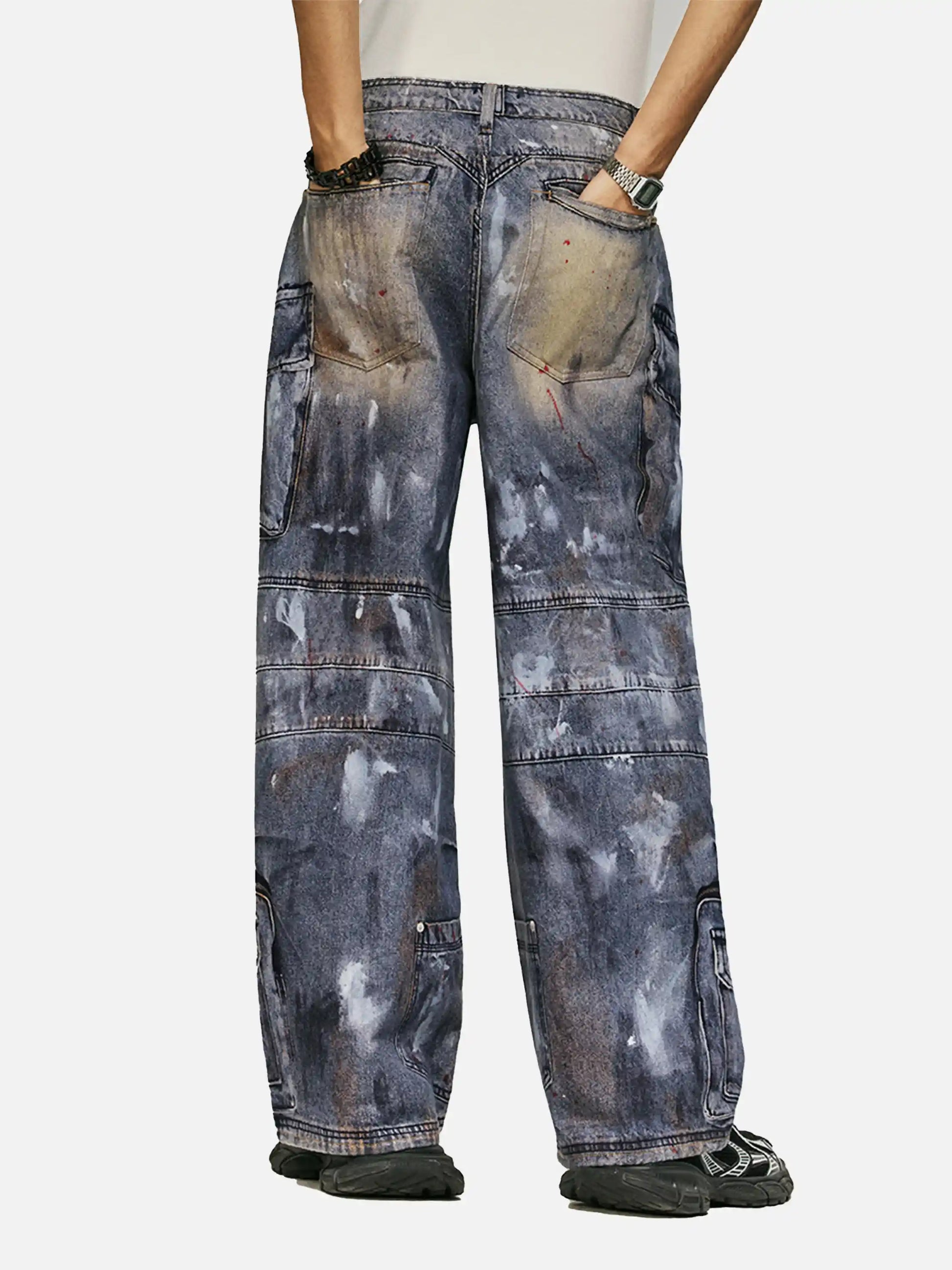 Multi-Pocket Dirty Overalls Jeans
