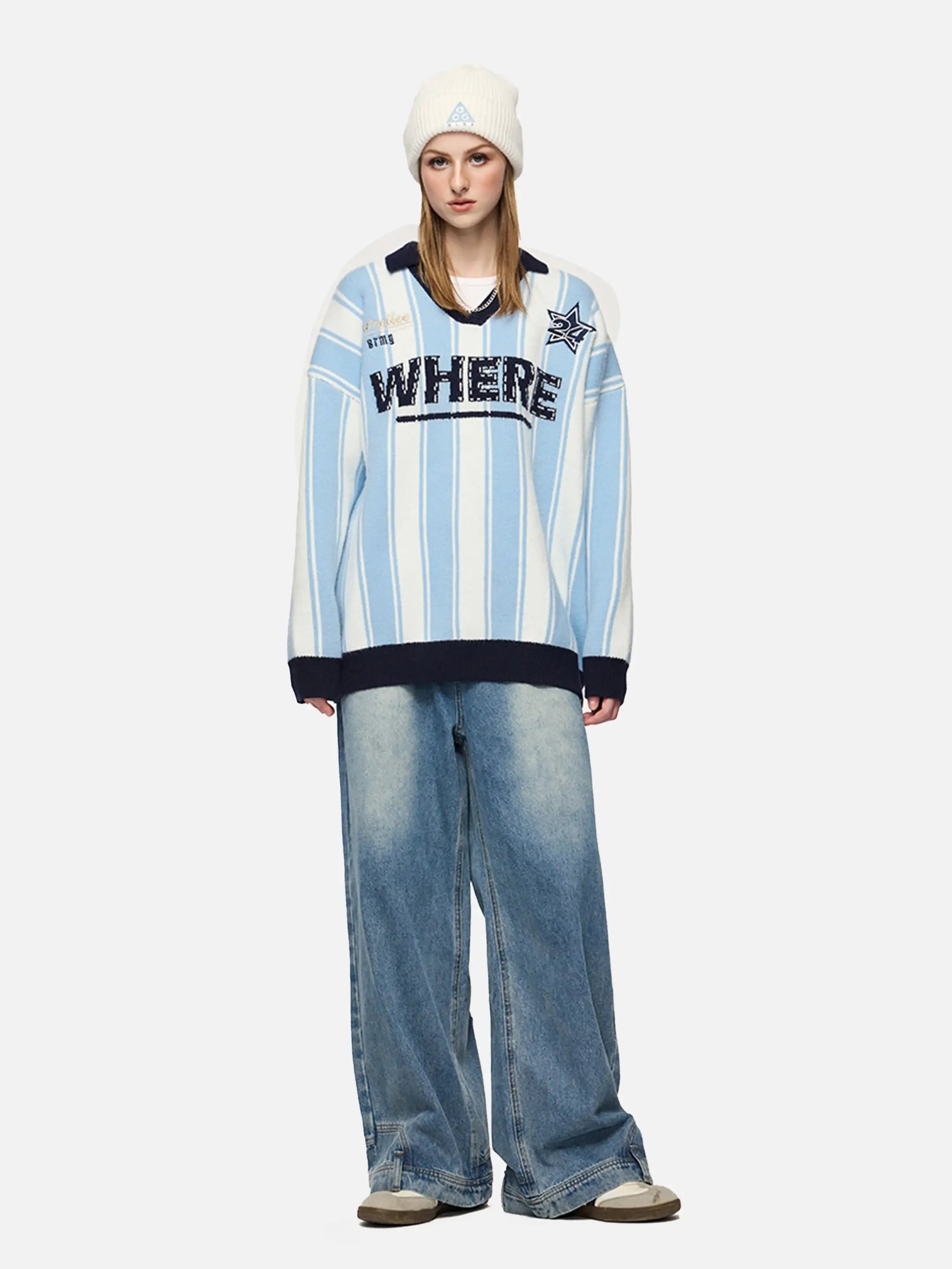 Disguisen Vertical Contrast Pattern Jacquard Sweater